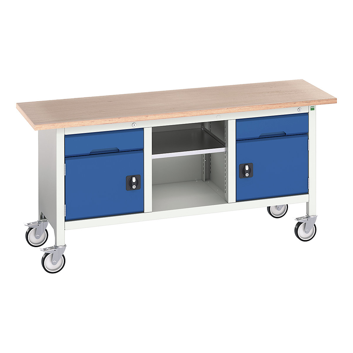 Bott Verso Mobile Storage Bench | 1750 Wide, Bott Verso Mobile Storage Bench | 1750 Wide, Bott Verso Mobile Storage Bench | 830h x 1750w x 600d mm | 2x 125 Drawers, 2x 350 Cupboards & Open Section | Blue-0