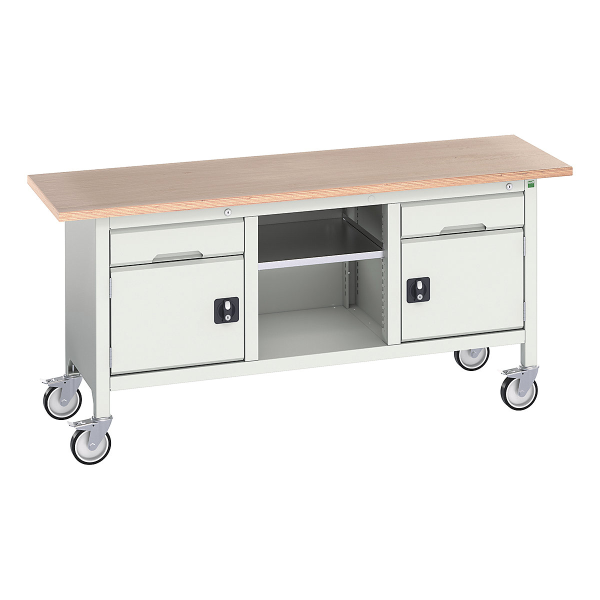 Bott Verso Mobile Storage Bench | 1750 Wide, Bott Verso Mobile Storage Bench | 1750 Wide, Bott Verso Mobile Storage Bench | 830h x 1750w x 600d mm | 2x 125 Drawers, 2x 350 Cupboards & Open Section | Light Grey-0