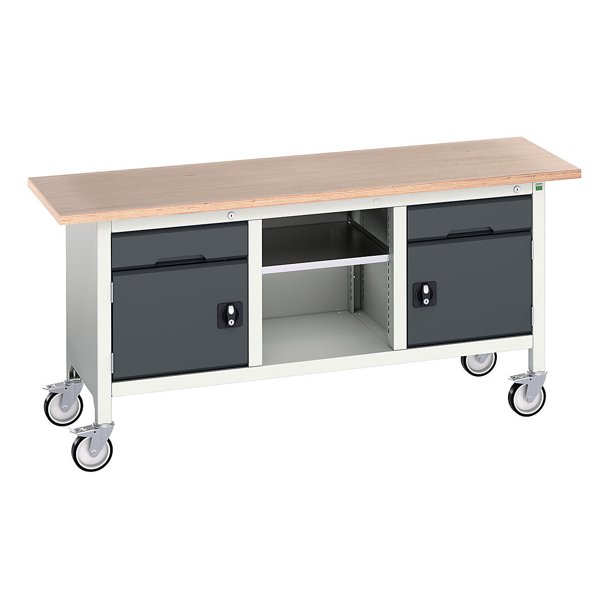 Bott Verso Mobile Storage Bench | 1750 Wide, Bott Verso Mobile Storage Bench | 1750 Wide, Bott Verso Mobile Storage Bench | 830h x 1750w x 600d mm | 2x 125 Drawers, 2x 350 Cupboards & Open Section | Anthracite Grey-0