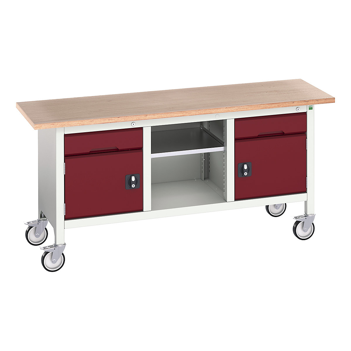 Bott Verso Mobile Storage Bench | 1750 Wide, Bott Verso Mobile Storage Bench | 1750 Wide, Bott Verso Mobile Storage Bench | 830h x 1750w x 600d mm | 2x 125 Drawers, 2x 350 Cupboards & Open Section | Red-0