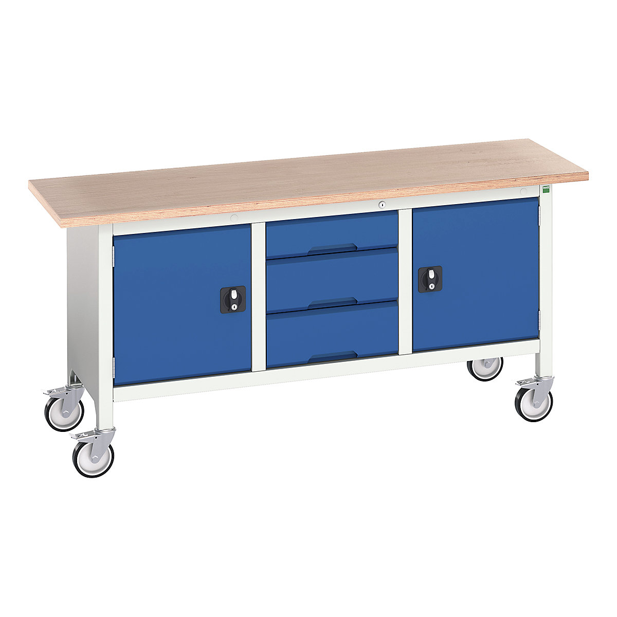 Bott Verso Mobile Storage Bench | 1750 Wide, Bott Verso Mobile Storage Bench | 1750 Wide, Bott Verso Mobile Storage Bench | 830h x 1750w x 600d mm | 2x 475 Cupboards, 1x 125, 2x 175 Drawers | Blue-0