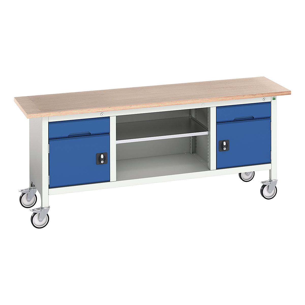 Bott Verso Mobile Storage Bench | 2000 Wide, Bott Verso Mobile Storage Bench | 2000 Wide, Bott Verso Mobile Storage Bench | 830h x 2000w x 600d mm | 2x 125 Drawers, 2x 350 Cupboards & Open Section | Blue-0