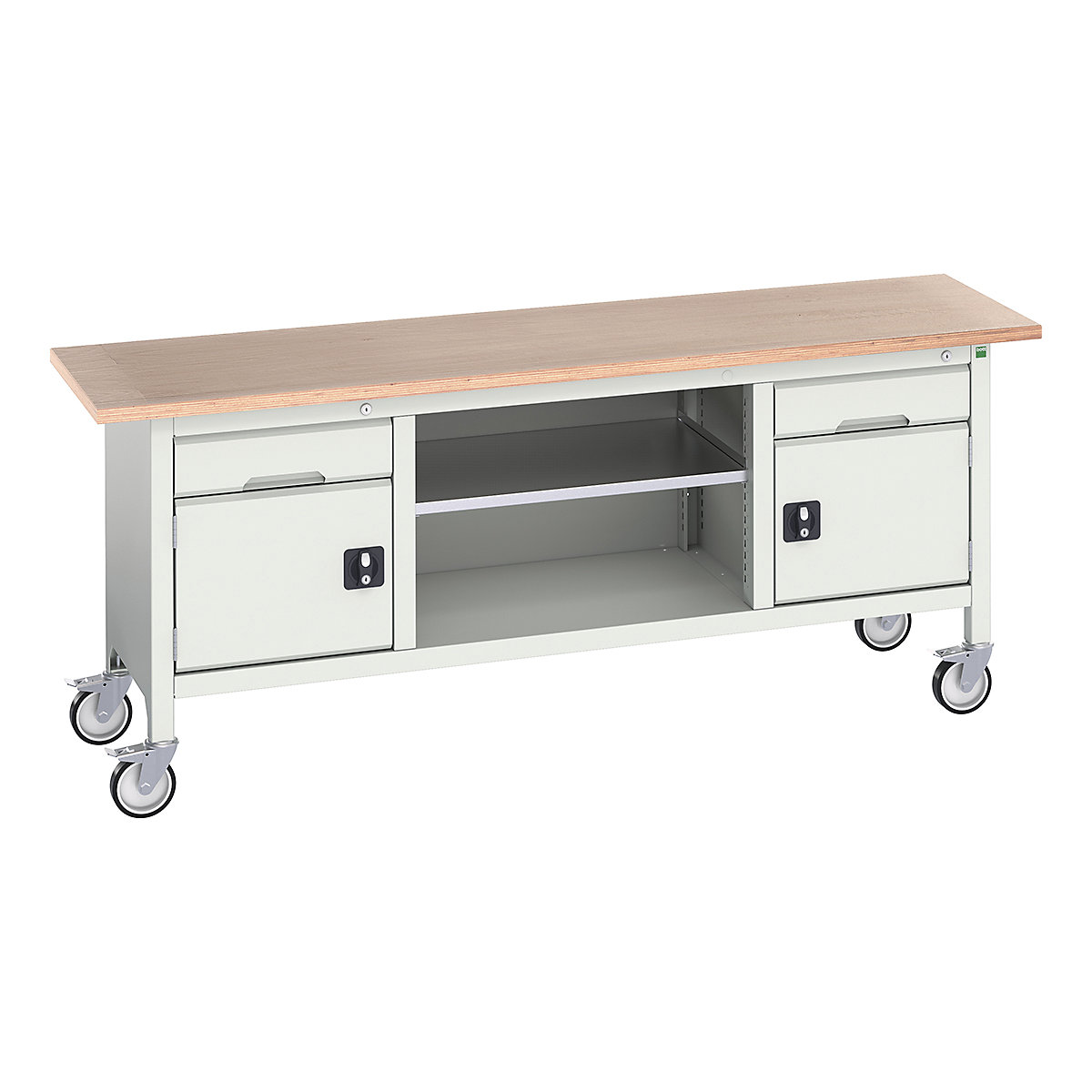 Bott Verso Mobile Storage Bench | 2000 Wide, Bott Verso Mobile Storage Bench | 2000 Wide, Bott Verso Mobile Storage Bench | 830h x 2000w x 600d mm | 2x 125 Drawers, 2x 350 Cupboards & Open Section | Light Grey-0