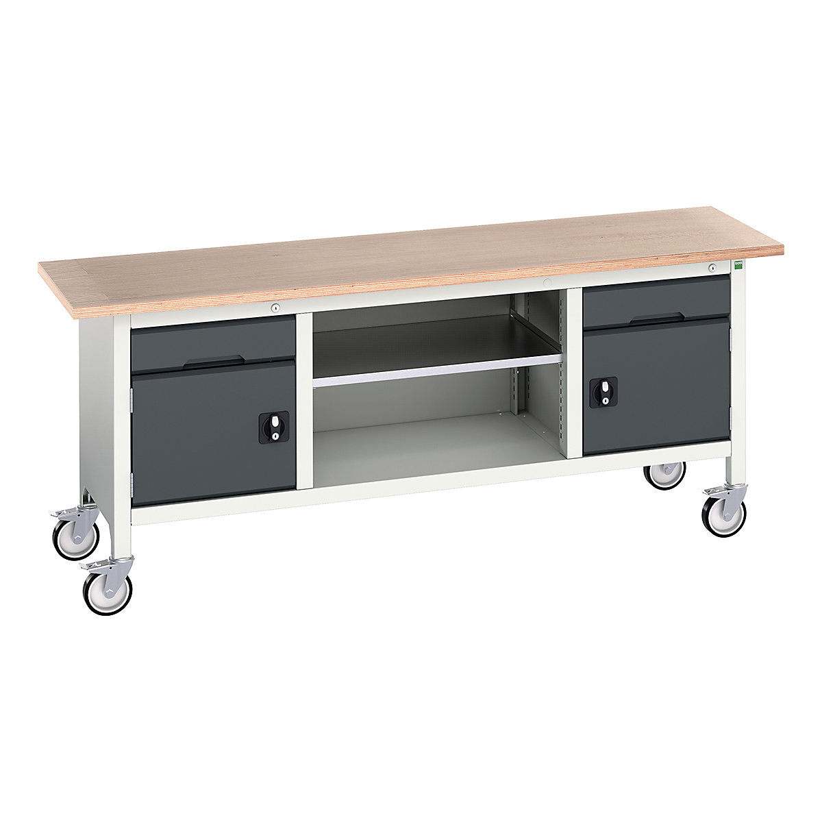 Bott Verso Mobile Storage Bench | 2000 Wide, Bott Verso Mobile Storage Bench | 2000 Wide, Bott Verso Mobile Storage Bench | 830h x 2000w x 600d mm | 2x 125 Drawers, 2x 350 Cupboards & Open Section | Anthracite Grey-0