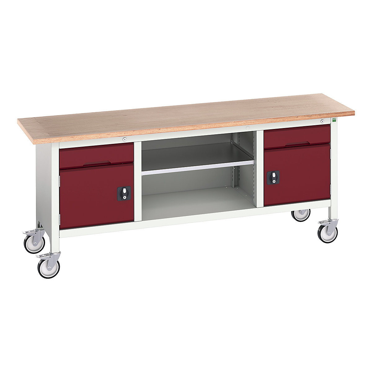 Bott Verso Mobile Storage Bench | 2000 Wide, Bott Verso Mobile Storage Bench | 2000 Wide, Bott Verso Mobile Storage Bench | 830h x 2000w x 600d mm | 2x 125 Drawers, 2x 350 Cupboards & Open Section | Red-0