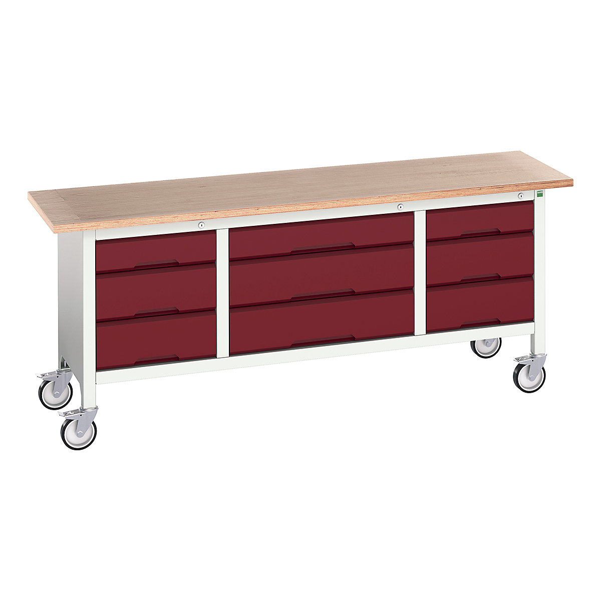 Bott Verso Mobile Storage Bench | 2000 Wide, Bott Verso Mobile Storage Bench | 2000 Wide, Bott Verso Mobile Storage Bench | 830h x 2000w x 600d mm | 3x 125, 6x 175 Drawers | Red-0