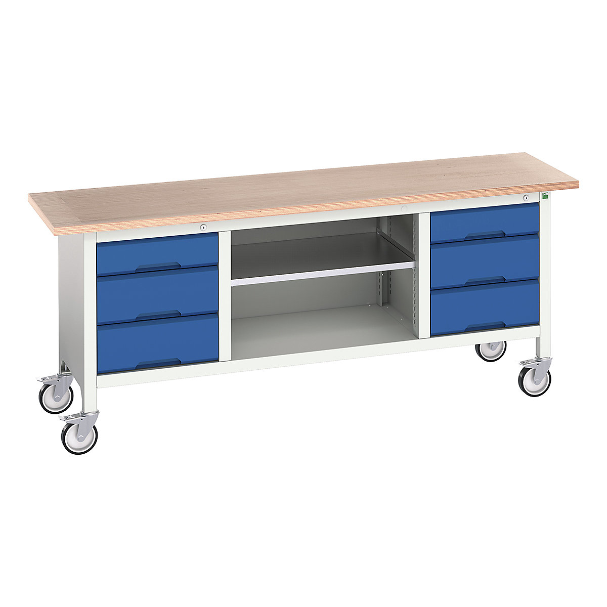 Bott Verso Mobile Storage Bench | 2000 Wide, Bott Verso Mobile Storage Bench | 2000 Wide, Bott Verso Mobile Storage Bench | 830h x 2000w x 600d mm | 2x 125, 4x 175 Drawers & Open Section | Blue-0