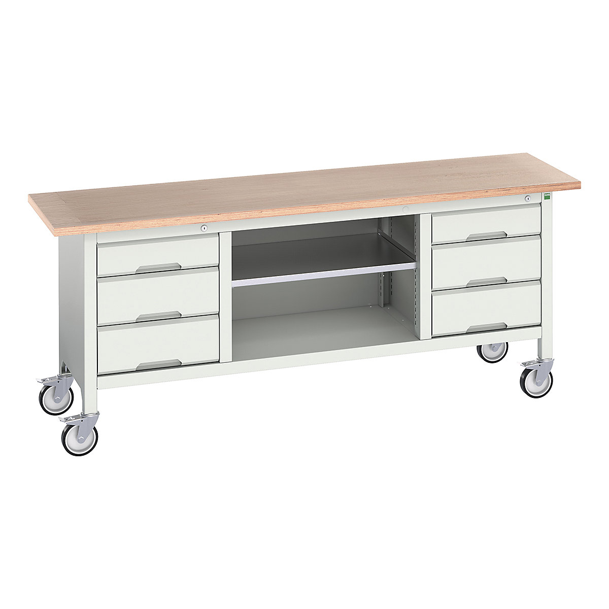 Bott Verso Mobile Storage Bench | 2000 Wide, Bott Verso Mobile Storage Bench | 2000 Wide, Bott Verso Mobile Storage Bench | 830h x 2000w x 600d mm | 2x 125, 4x 175 Drawers & Open Section | Light Grey-0