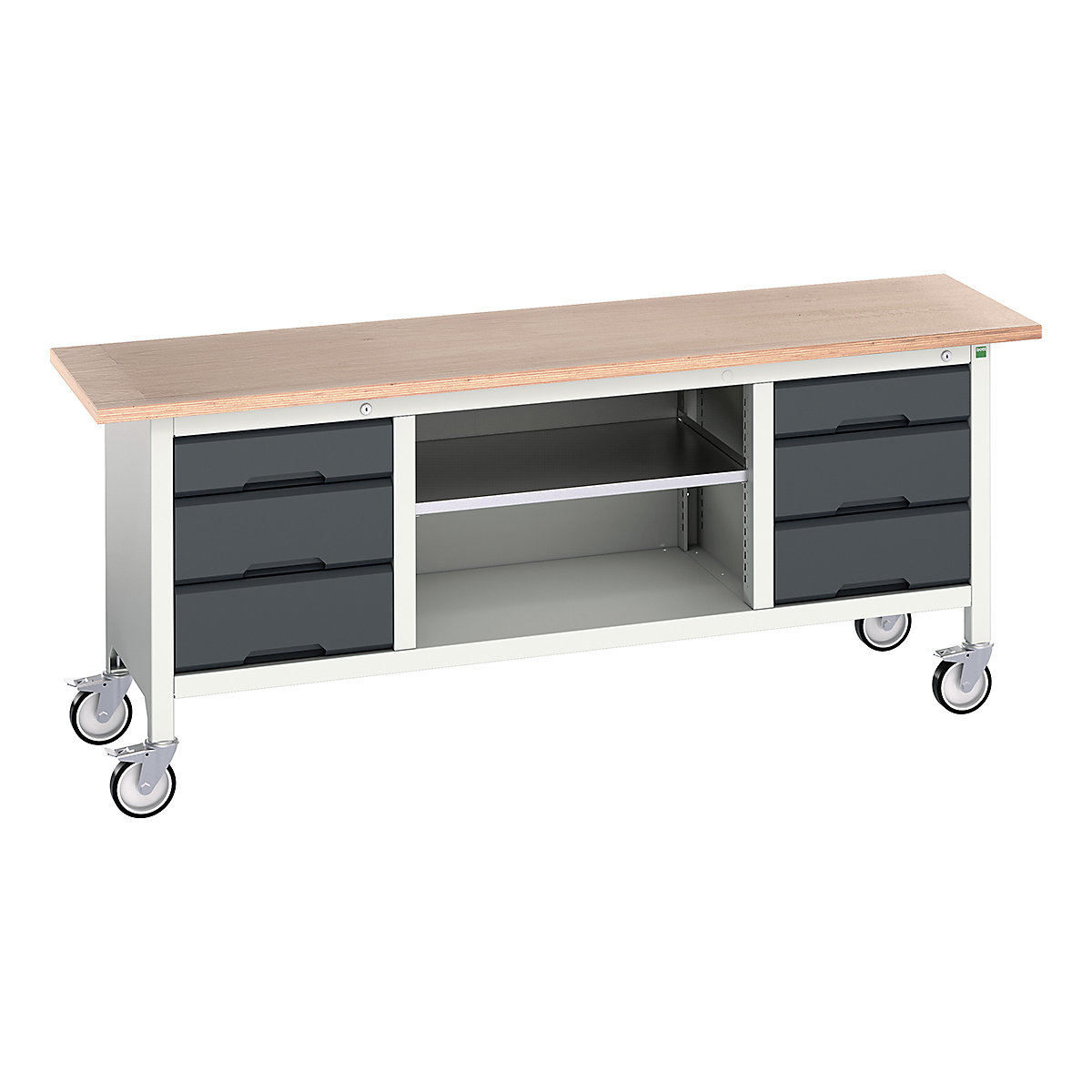 Bott Verso Mobile Storage Bench | 2000 Wide, Bott Verso Mobile Storage Bench | 2000 Wide, Bott Verso Mobile Storage Bench | 830h x 2000w x 600d mm | 2x 125, 4x 175 Drawers & Open Section | Anthracite Grey-0