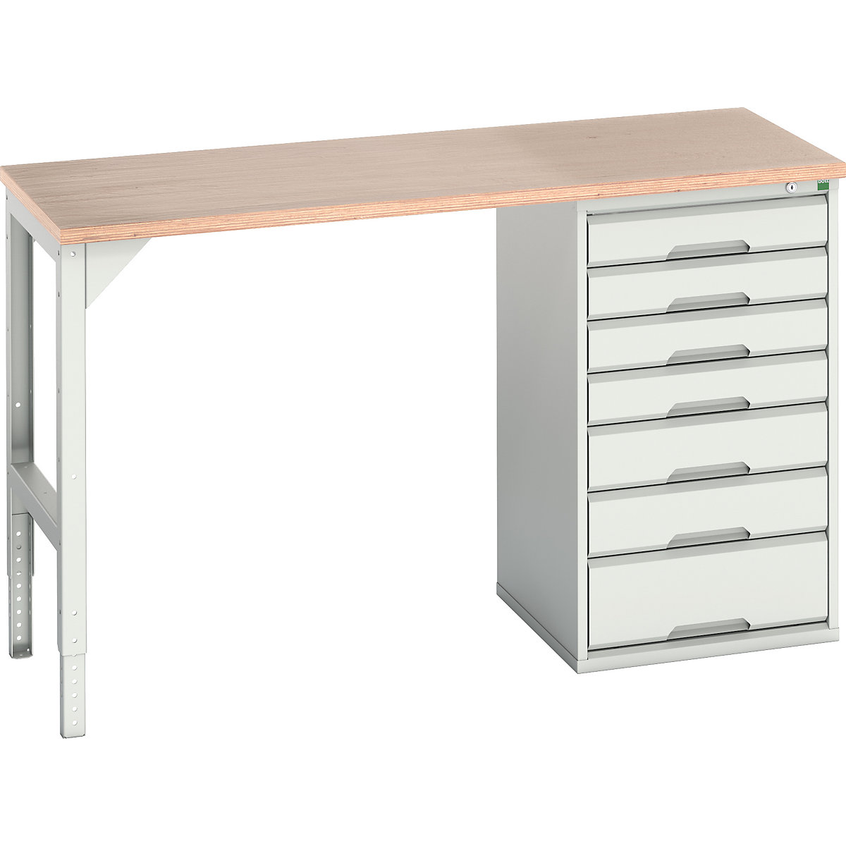 Bott Verso Pedestal Benches, Bott Verso Pedestal Benches, Bott Verso Pedestal Bench | 930h x 1500w x 600d mm | Light Grey | MPX Worktop | 7 Drawer | 525w Cabinet-0