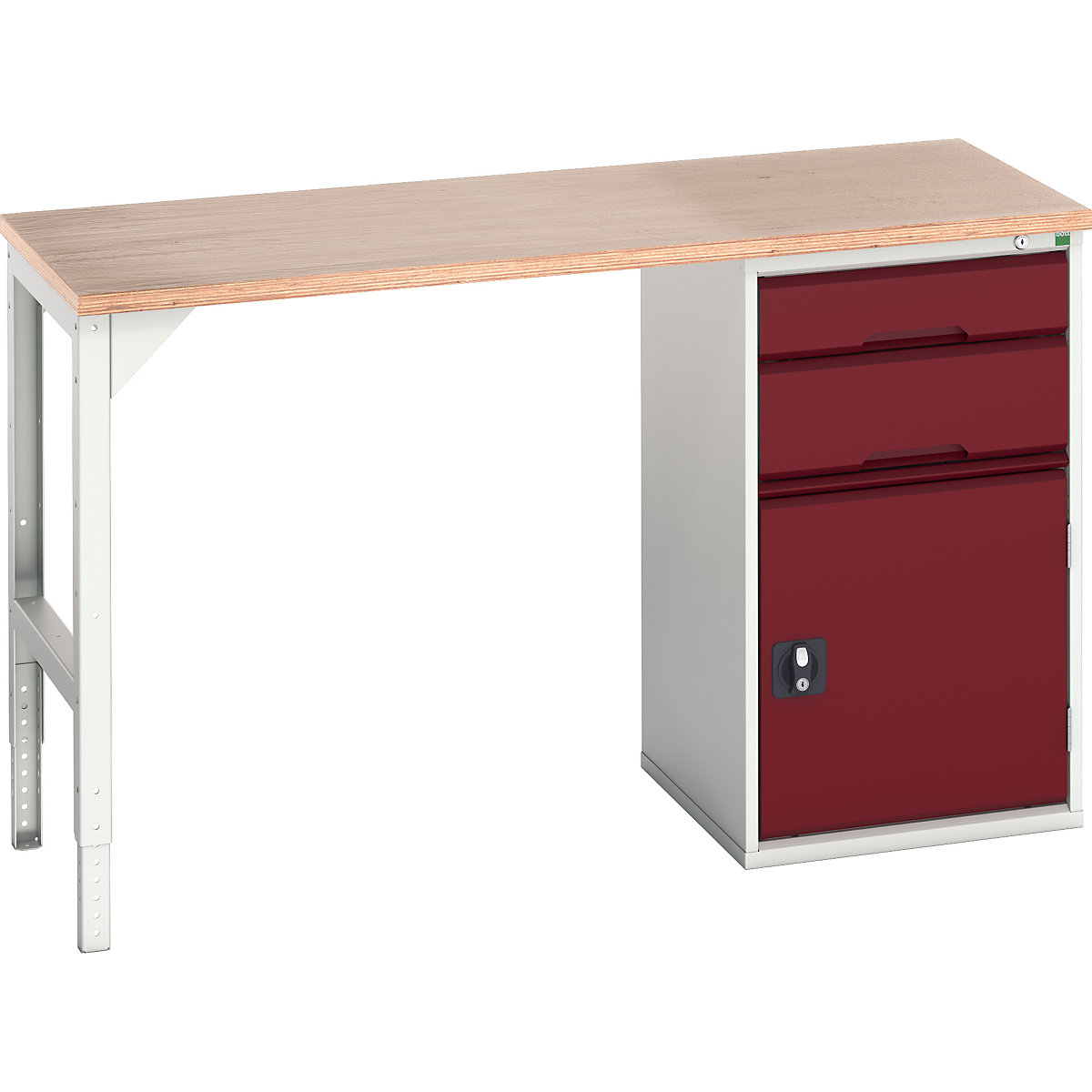 Bott Verso Pedestal Benches, Bott Verso Pedestal Benches, Bott Verso Pedestal Bench | 930h x 1500w x 600d mm | Red | MPX Worktop | 2 Drawer & Cupboard | 525w Cabinet-0