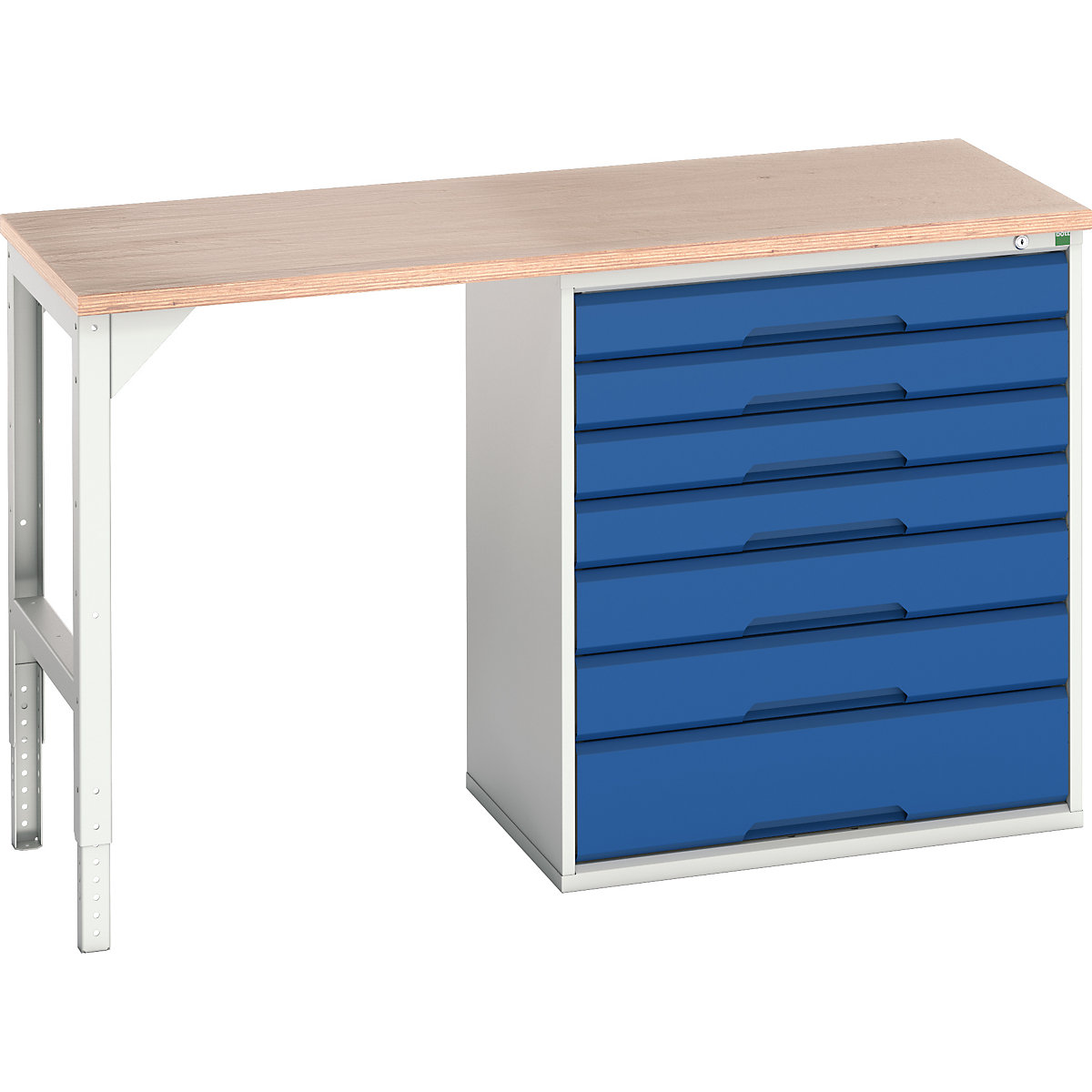 Bott Verso Pedestal Benches, Bott Verso Pedestal Benches, Bott Verso Pedestal Bench | 930h x 1500w x 600d mm | Blue | MPX Worktop | 7 Drawer | 800w Cabinet-0