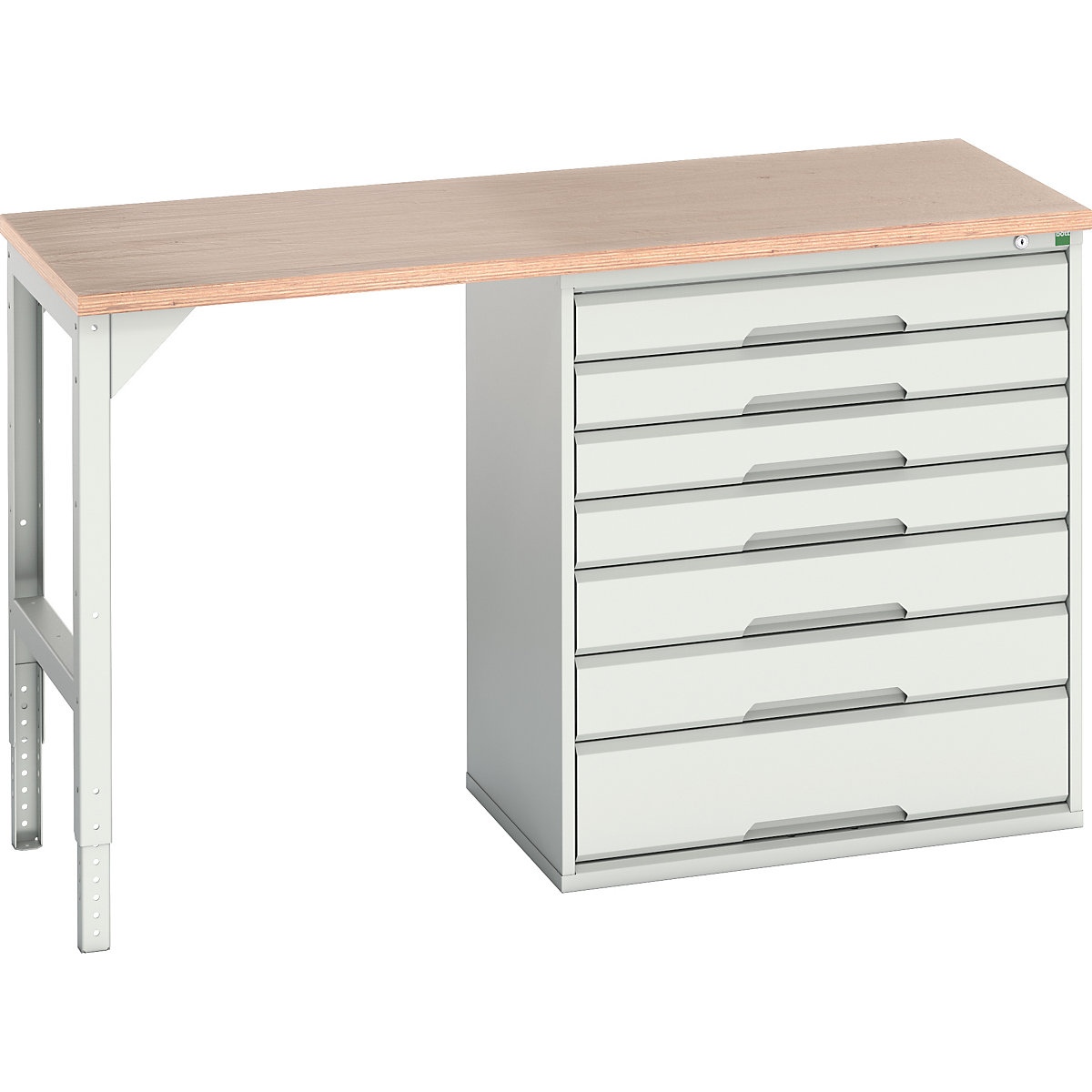 Bott Verso Pedestal Benches, Bott Verso Pedestal Benches, Bott Verso Pedestal Bench | 930h x 1500w x 600d mm | Light Grey | MPX Worktop | 7 Drawer | 800w Cabinet-0