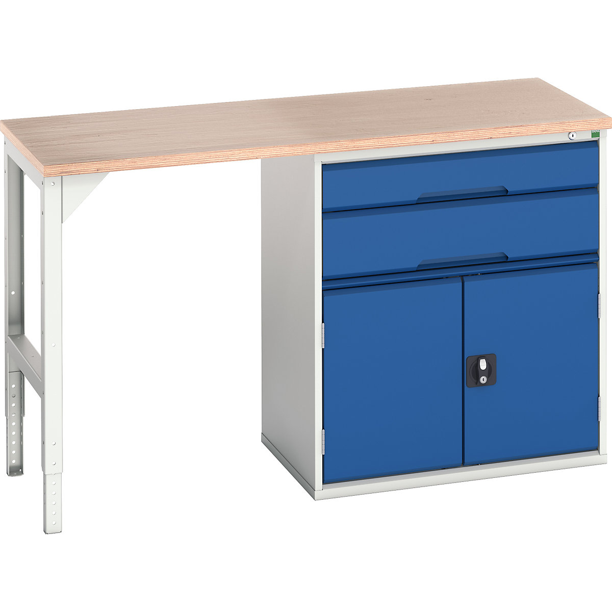 Bott Verso Pedestal Benches, Bott Verso Pedestal Benches, Bott Verso Pedestal Bench | 930h x 1500w x 600d mm | Blue | MPX Worktop | 2 Drawer & Cupboard | 800w Cabinet-0