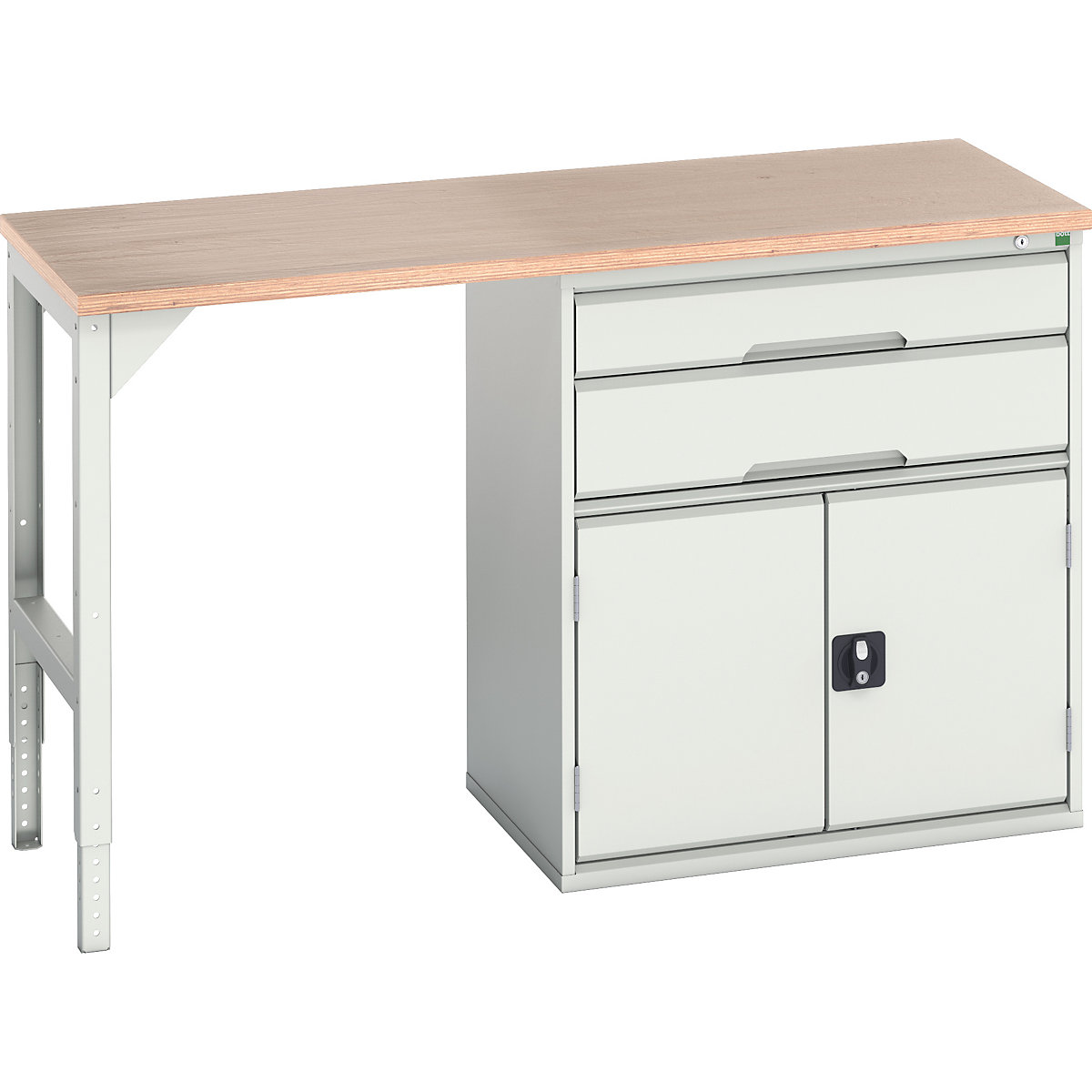 Bott Verso Pedestal Benches, Bott Verso Pedestal Benches, Bott Verso Pedestal Bench | 930h x 1500w x 600d mm | Light Grey | MPX Worktop | 2 Drawer & Cupboard | 800w Cabinet-0