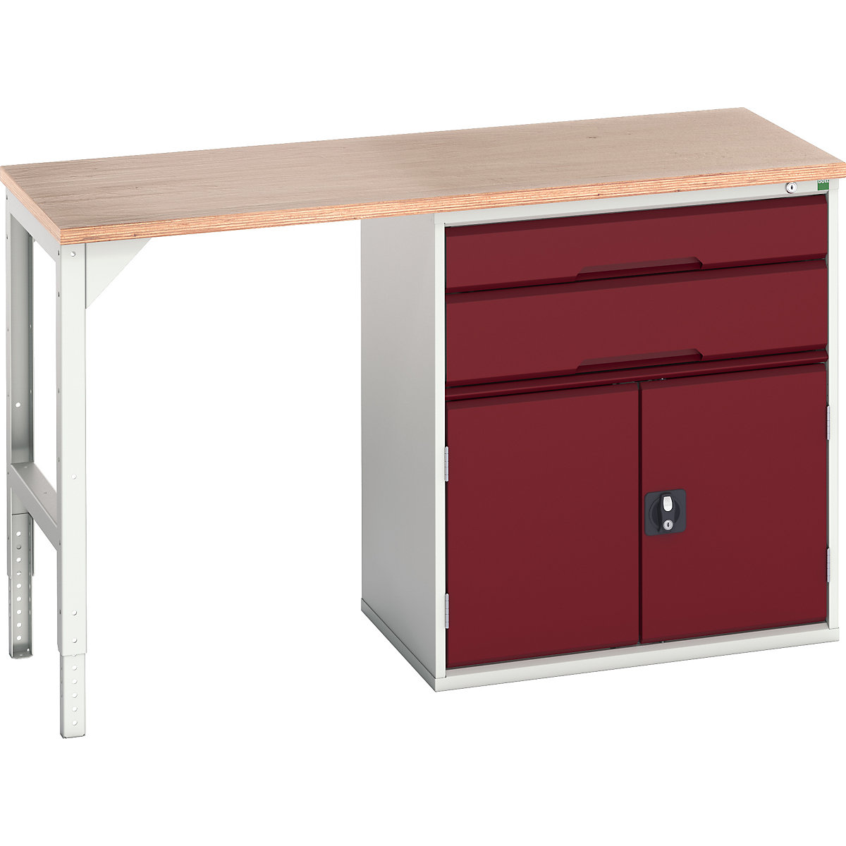 Bott Verso Pedestal Benches, Bott Verso Pedestal Benches, Bott Verso Pedestal Bench | 930h x 1500w x 600d mm | Red | MPX Worktop | 2 Drawer & Cupboard | 800w Cabinet-0