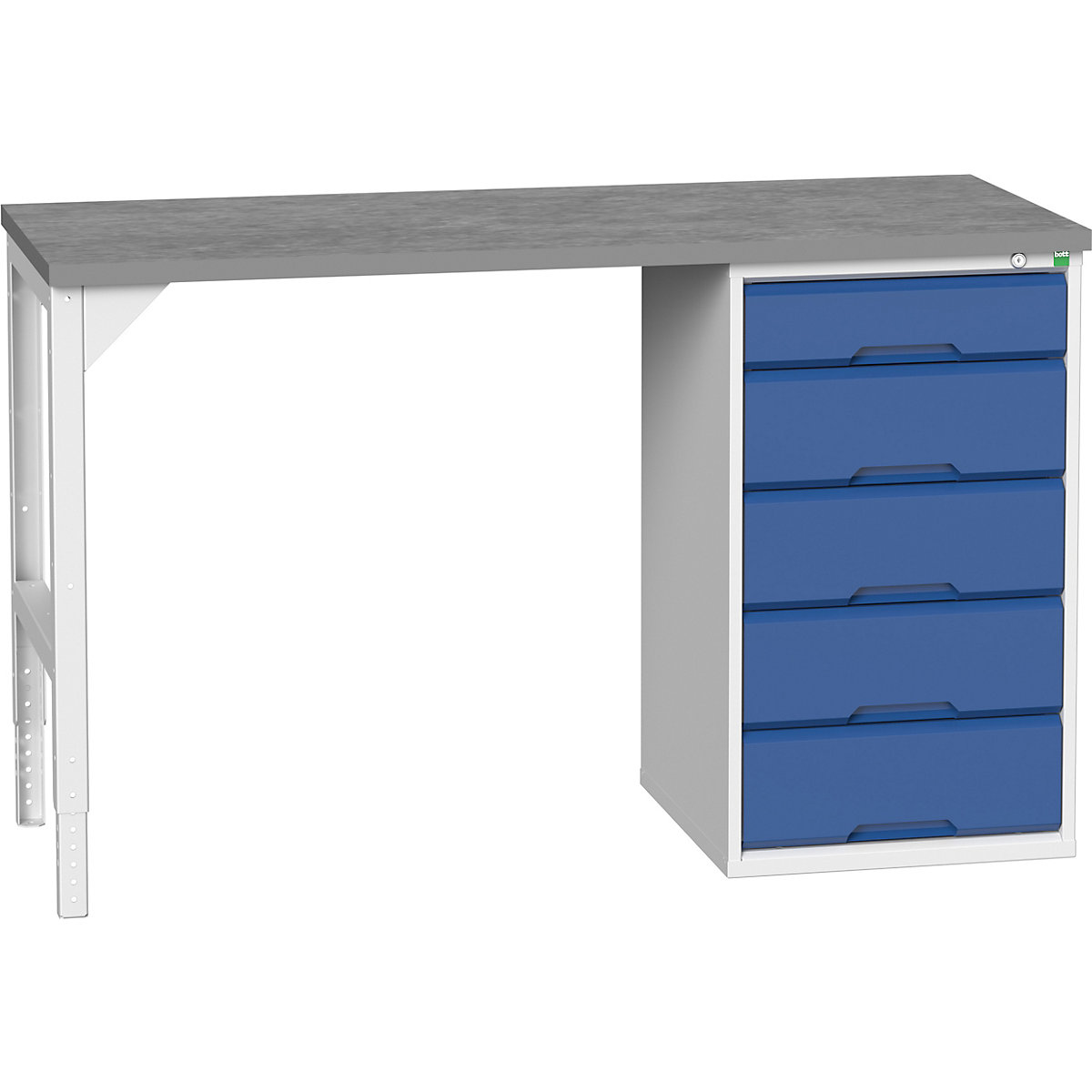Bott Verso Pedestal Benches, Bott Verso Pedestal Benches, Bott Verso Pedestal Bench | 930h x 1500w x 600d mm | Blue | Lino Worktop | 5 Drawer | 525w Cabinet-0