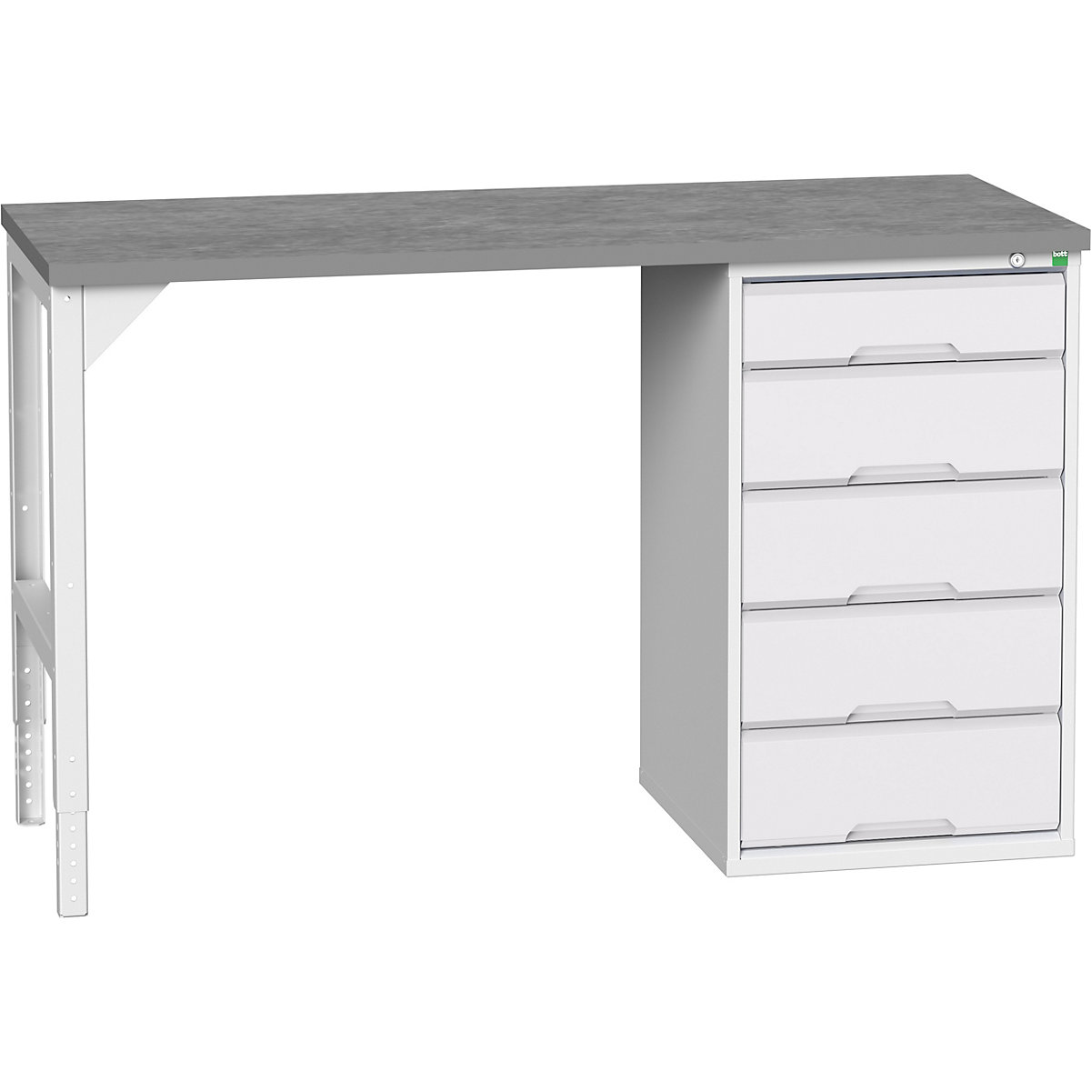 Bott Verso Pedestal Benches, Bott Verso Pedestal Benches, Bott Verso Pedestal Bench | 930h x 1500w x 600d mm | Light Grey | Lino Worktop | 5 Drawer | 525w Cabinet-0