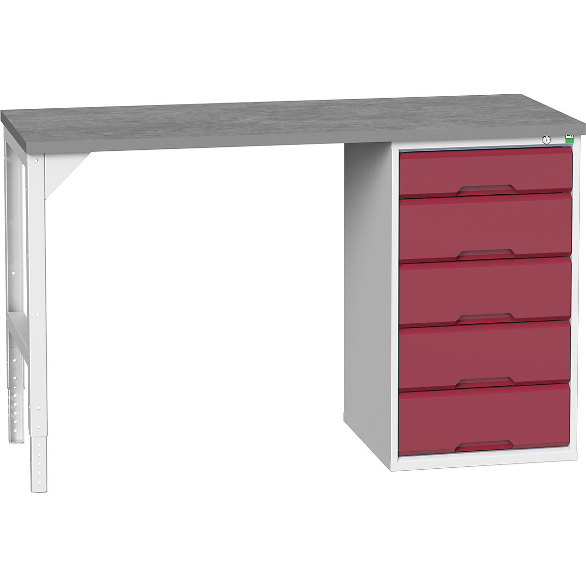 Bott Verso Pedestal Benches, Bott Verso Pedestal Benches, Bott Verso Pedestal Bench | 930h x 1500w x 600d mm | Red | Lino Worktop | 5 Drawer | 525w Cabinet-0