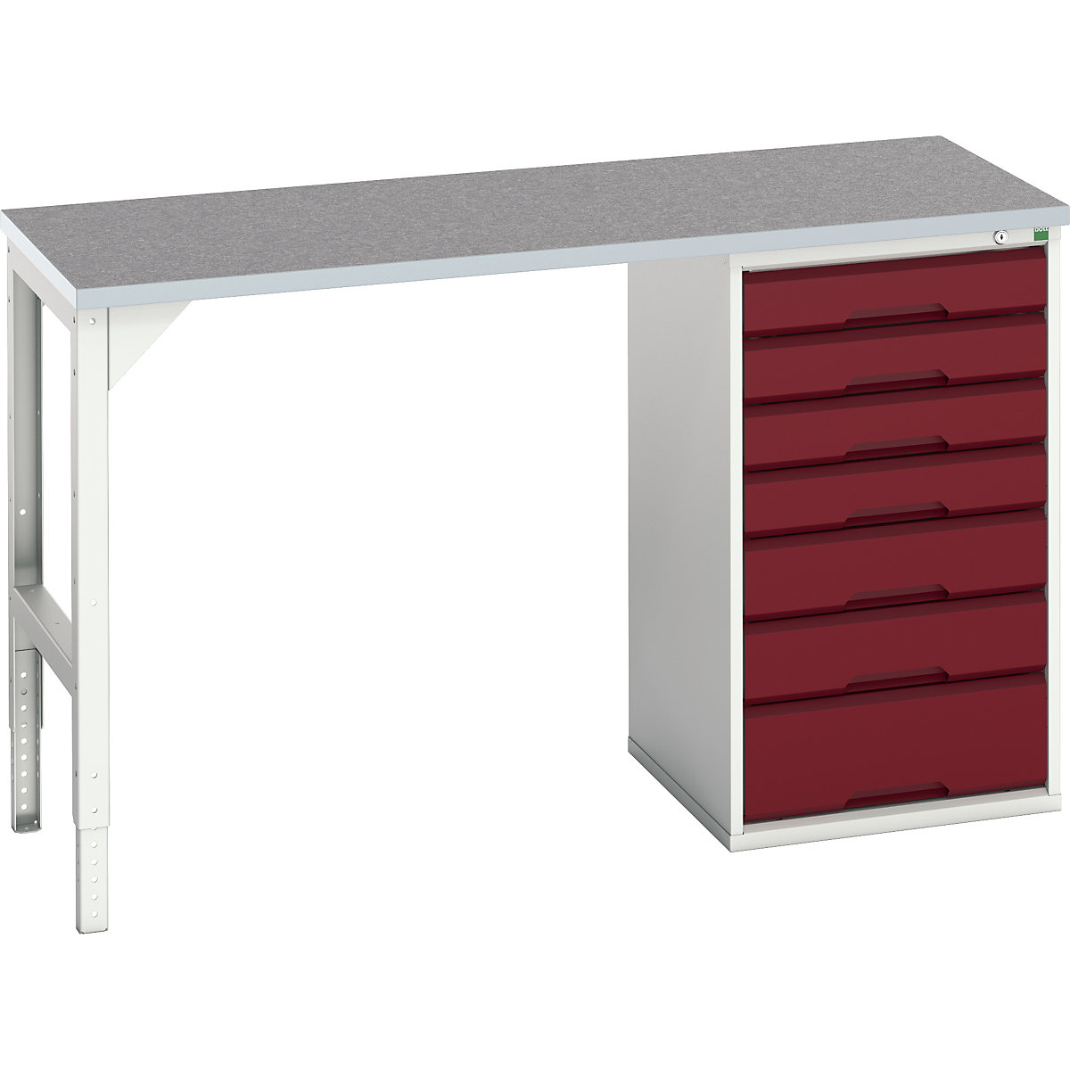 Bott Verso Pedestal Benches, Bott Verso Pedestal Benches, Bott Verso Pedestal Bench | 930h x 1500w x 600d mm | Red | Lino Worktop | 7 Drawer | 525w Cabinet-0