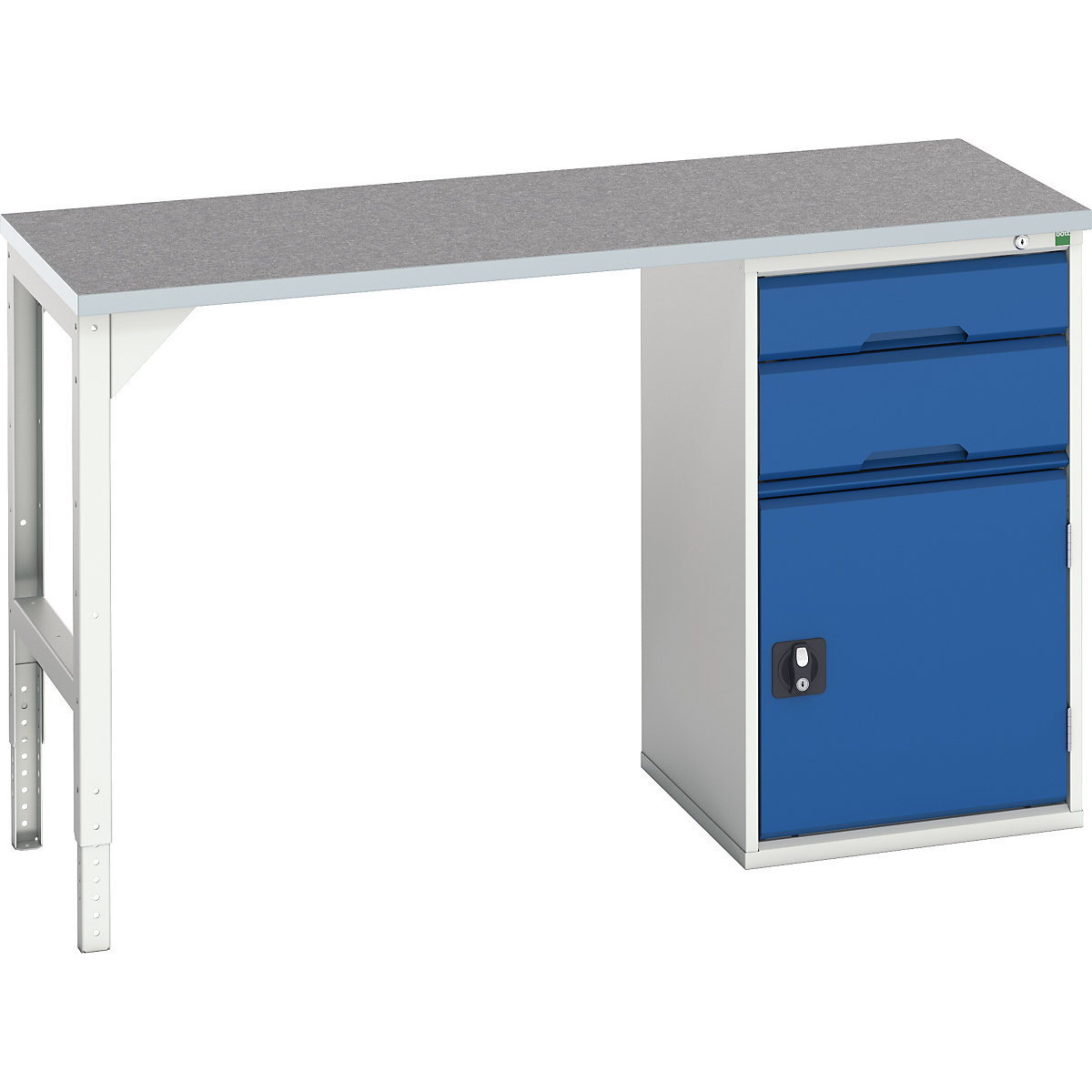 Bott Verso Pedestal Benches, Bott Verso Pedestal Benches, Bott Verso Pedestal Bench | 930h x 1500w x 600d mm | Blue | Lino Worktop | 2 Drawer & Cupboard | 525w Cabinet-0