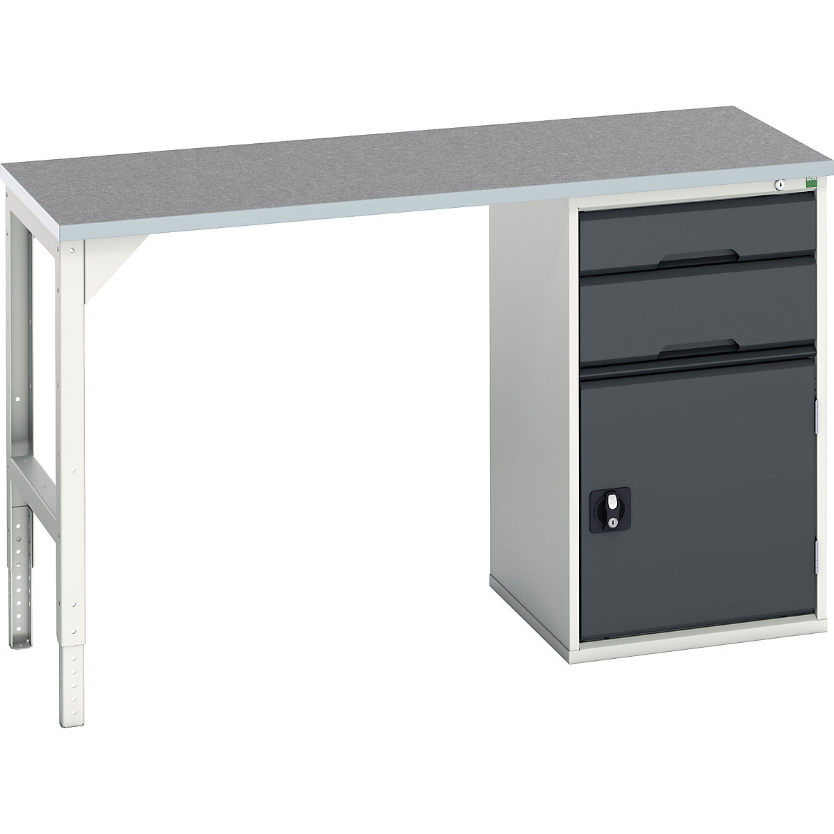 Bott Verso Pedestal Benches, Bott Verso Pedestal Benches, Bott Verso Pedestal Bench | 930h x 1500w x 600d mm | Anthracite Grey | Lino Worktop | 2 Drawer & Cupboard | 525w Cabinet-0