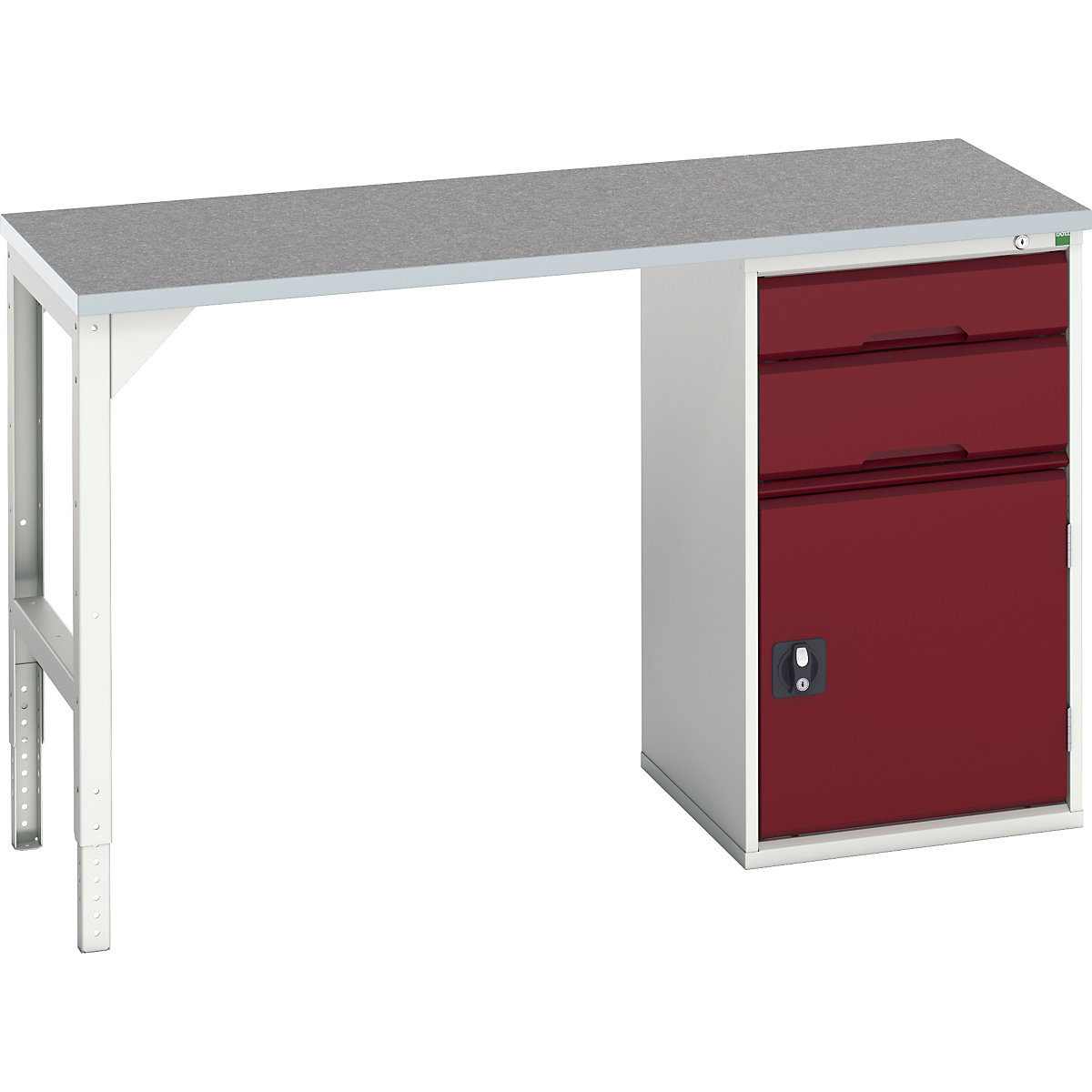 Bott Verso Pedestal Benches, Bott Verso Pedestal Benches, Bott Verso Pedestal Bench | 930h x 1500w x 600d mm | Red | Lino Worktop | 2 Drawer & Cupboard | 525w Cabinet-0