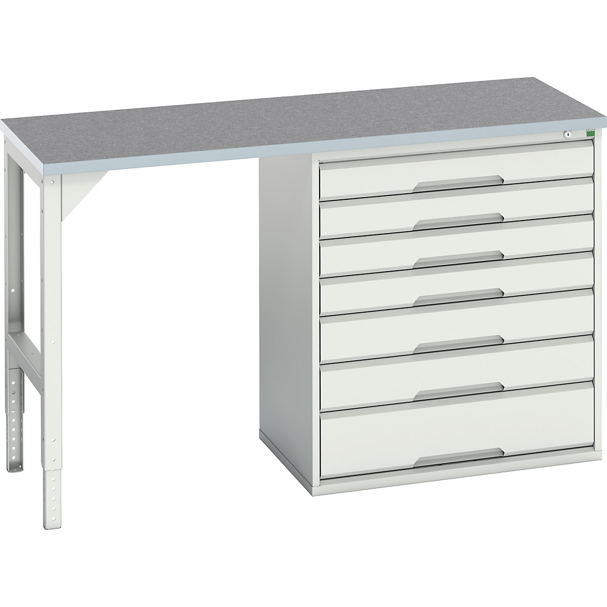 Bott Verso Pedestal Benches, Bott Verso Pedestal Benches, Bott Verso Pedestal Bench | 930h x 1500w x 600d mm | Light Grey | Lino Worktop | 7 Drawer | 800w Cabinet-0