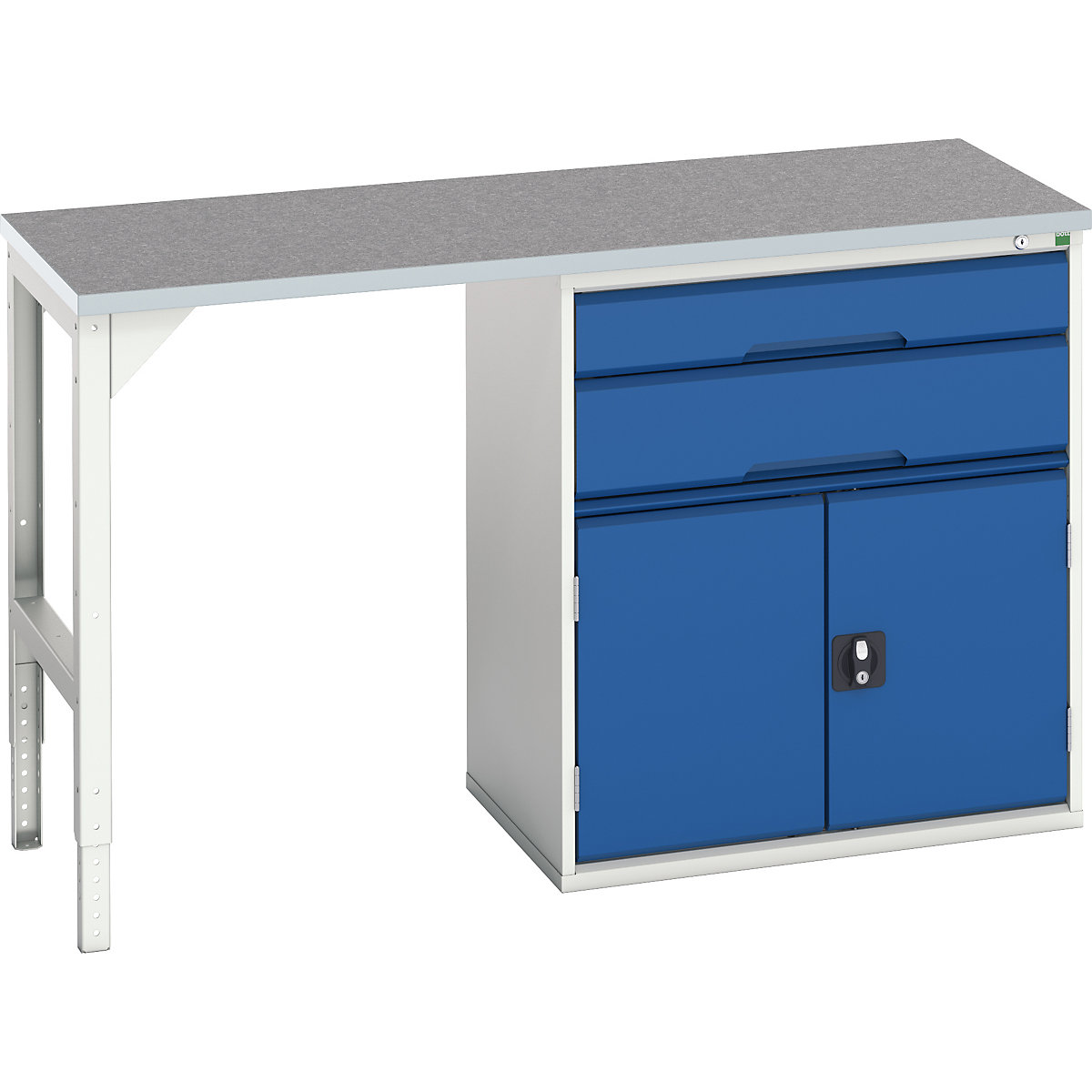 Bott Verso Pedestal Benches, Bott Verso Pedestal Benches, Bott Verso Pedestal Bench | 930h x 1500w x 600d mm | Blue | Lino Worktop | 2 Drawer & Cupboard | 800w Cabinet-0