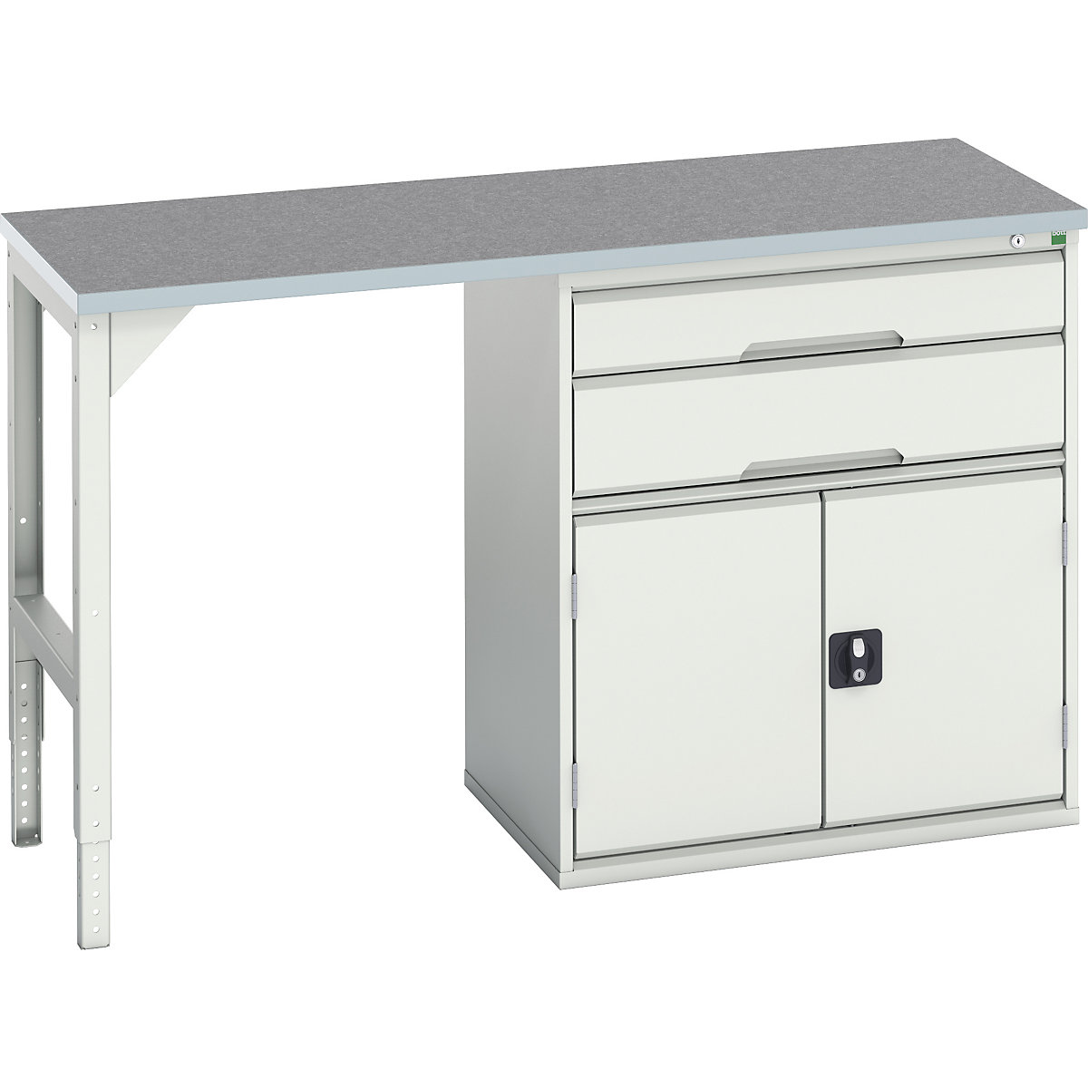 Bott Verso Pedestal Benches, Bott Verso Pedestal Benches, Bott Verso Pedestal Bench | 930h x 1500w x 600d mm | Light Grey | Lino Worktop | 2 Drawer & Cupboard | 800w Cabinet-0