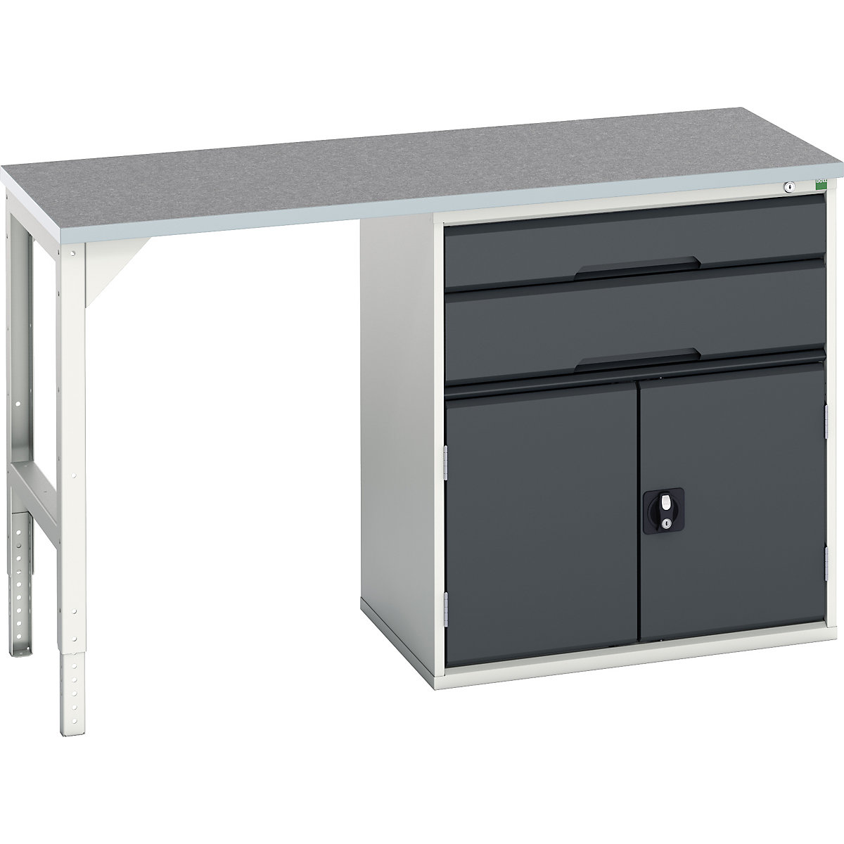 Bott Verso Pedestal Benches, Bott Verso Pedestal Benches, Bott Verso Pedestal Bench | 930h x 1500w x 600d mm | Anthracite Grey | Lino Worktop | 2 Drawer & Cupboard | 800w Cabinet-0