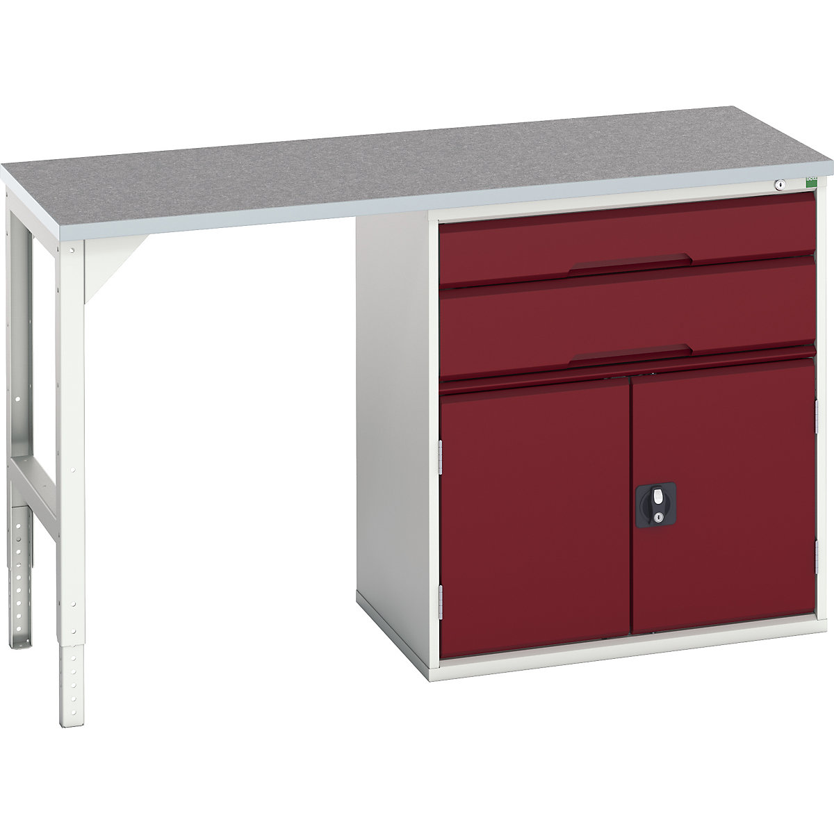 Bott Verso Pedestal Benches, Bott Verso Pedestal Benches, Bott Verso Pedestal Bench | 930h x 1500w x 600d mm | Red | Lino Worktop | 2 Drawer & Cupboard | 800w Cabinet-0