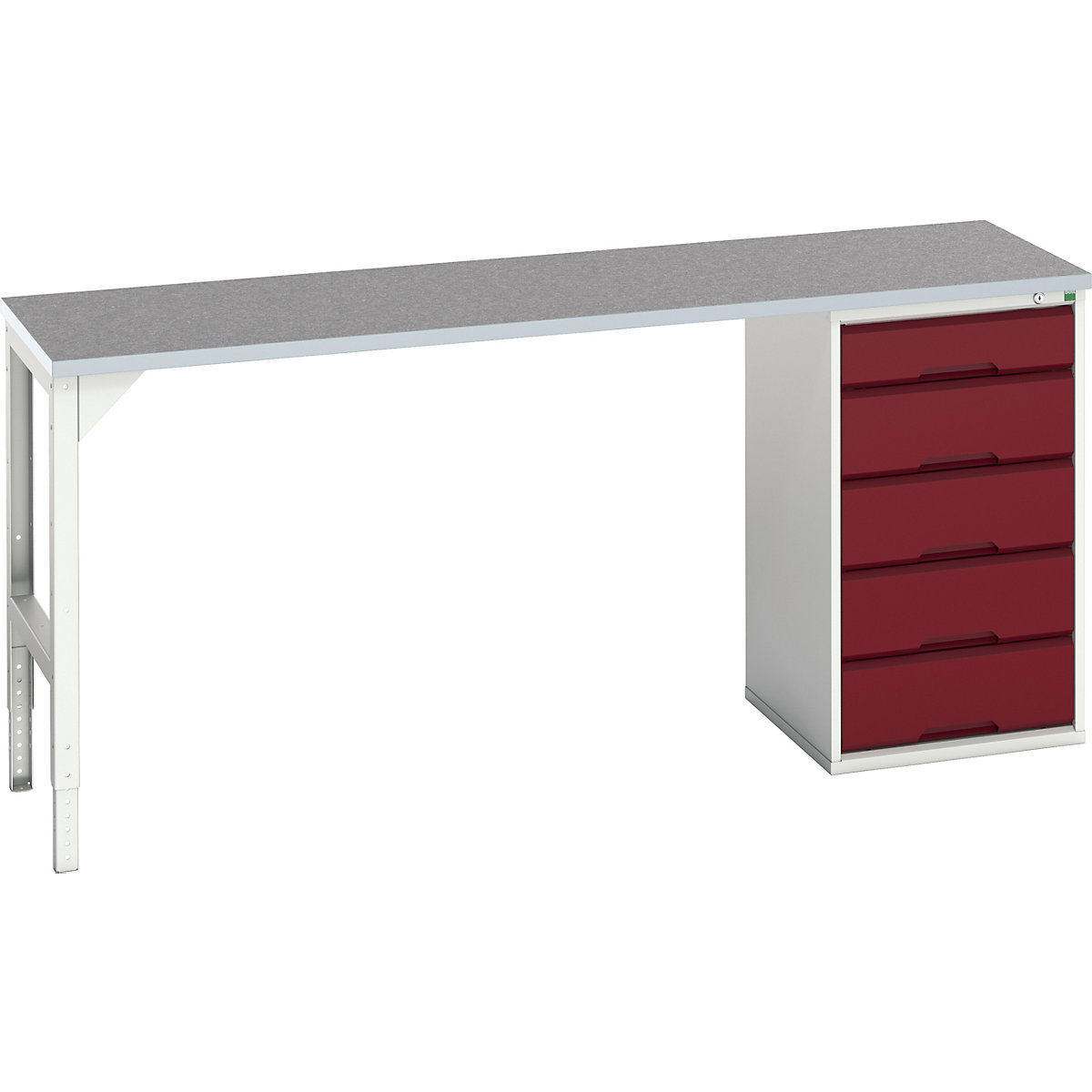 Bott Verso Pedestal Benches, Bott Verso Pedestal Benches, Bott Verso Pedestal Bench | 930h x 2000w x 600d mm | Red | Lino Worktop | 5 Drawer | 525w Cabinet-0