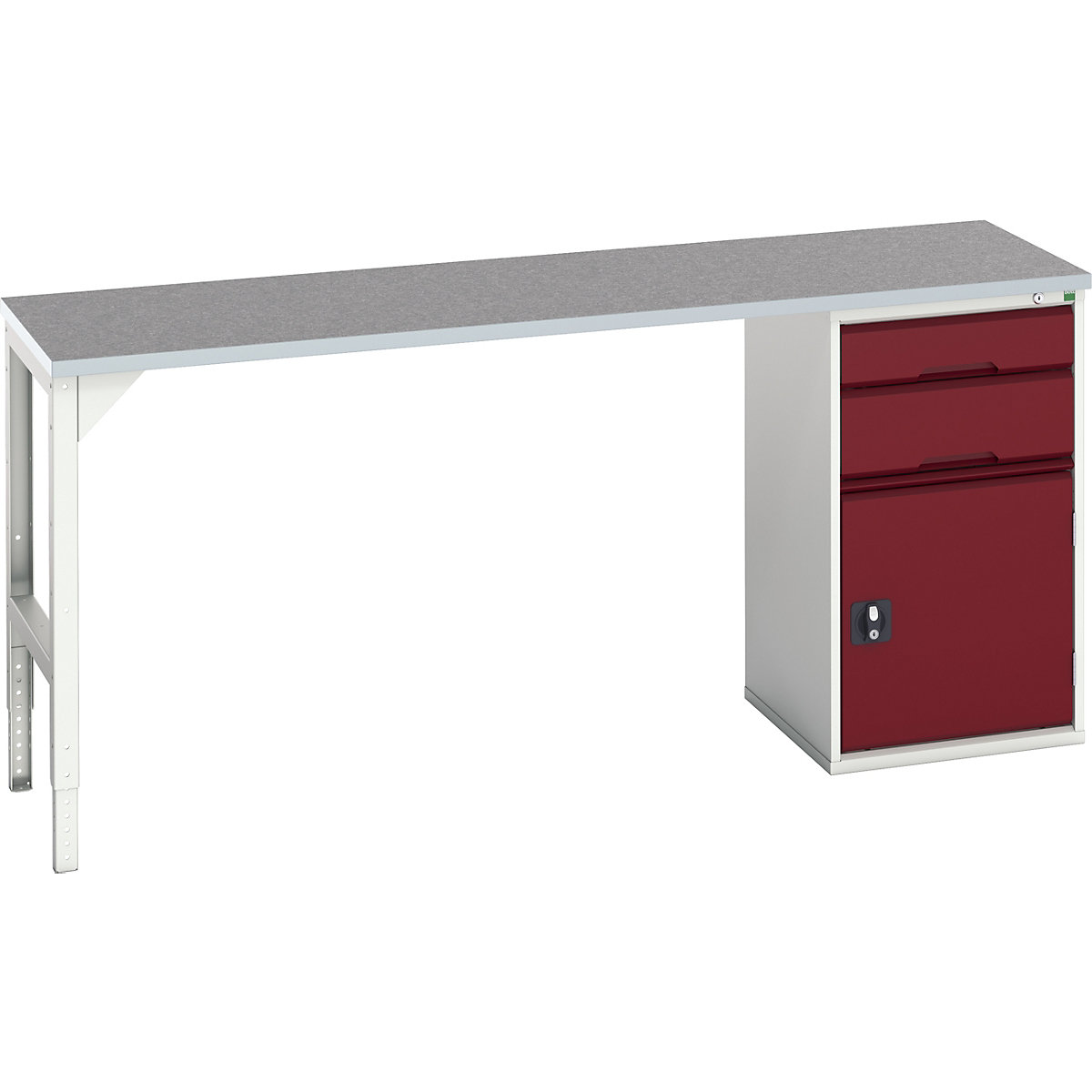 Bott Verso Pedestal Benches, Bott Verso Pedestal Benches, Bott Verso Pedestal Bench | 930h x 2000w x 600d mm | Red | Lino Worktop | 2 Drawer & Cupboard | 525w Cabinet-0