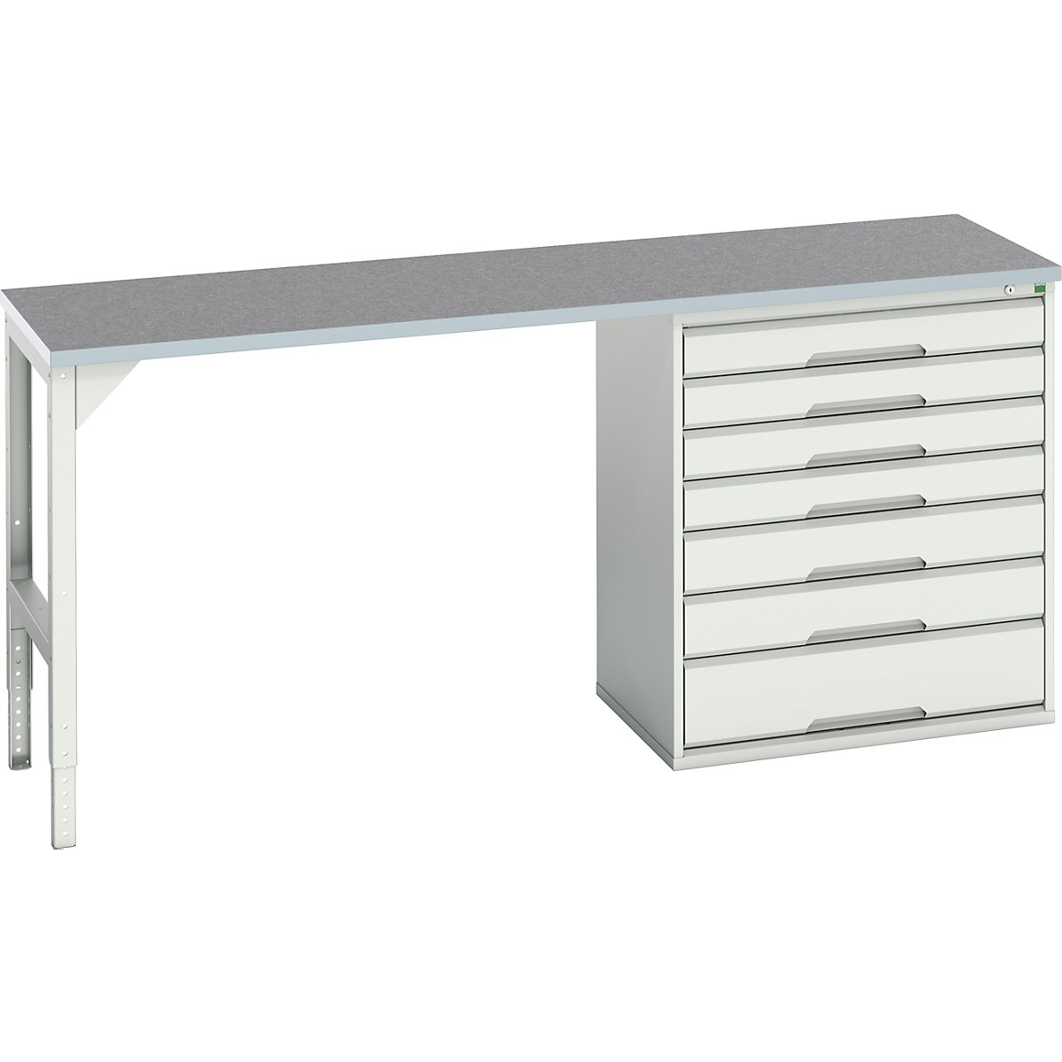 Bott Verso Pedestal Benches, Bott Verso Pedestal Benches, Bott Verso Pedestal Bench | 930h x 2000w x 600d mm | Light Grey | Lino Worktop | 7 Drawer | 800w Cabinet-0