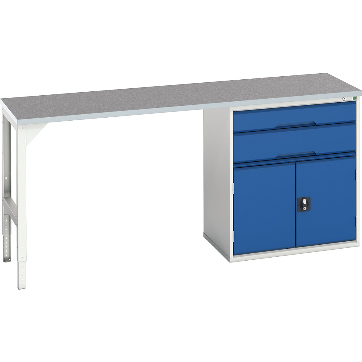 Bott Verso Pedestal Benches, Bott Verso Pedestal Benches, Bott Verso Pedestal Bench | 930h x 2000w x 600d mm | Blue | Lino Worktop | 2 Drawer & Cupboard | 800w Cabinet-0