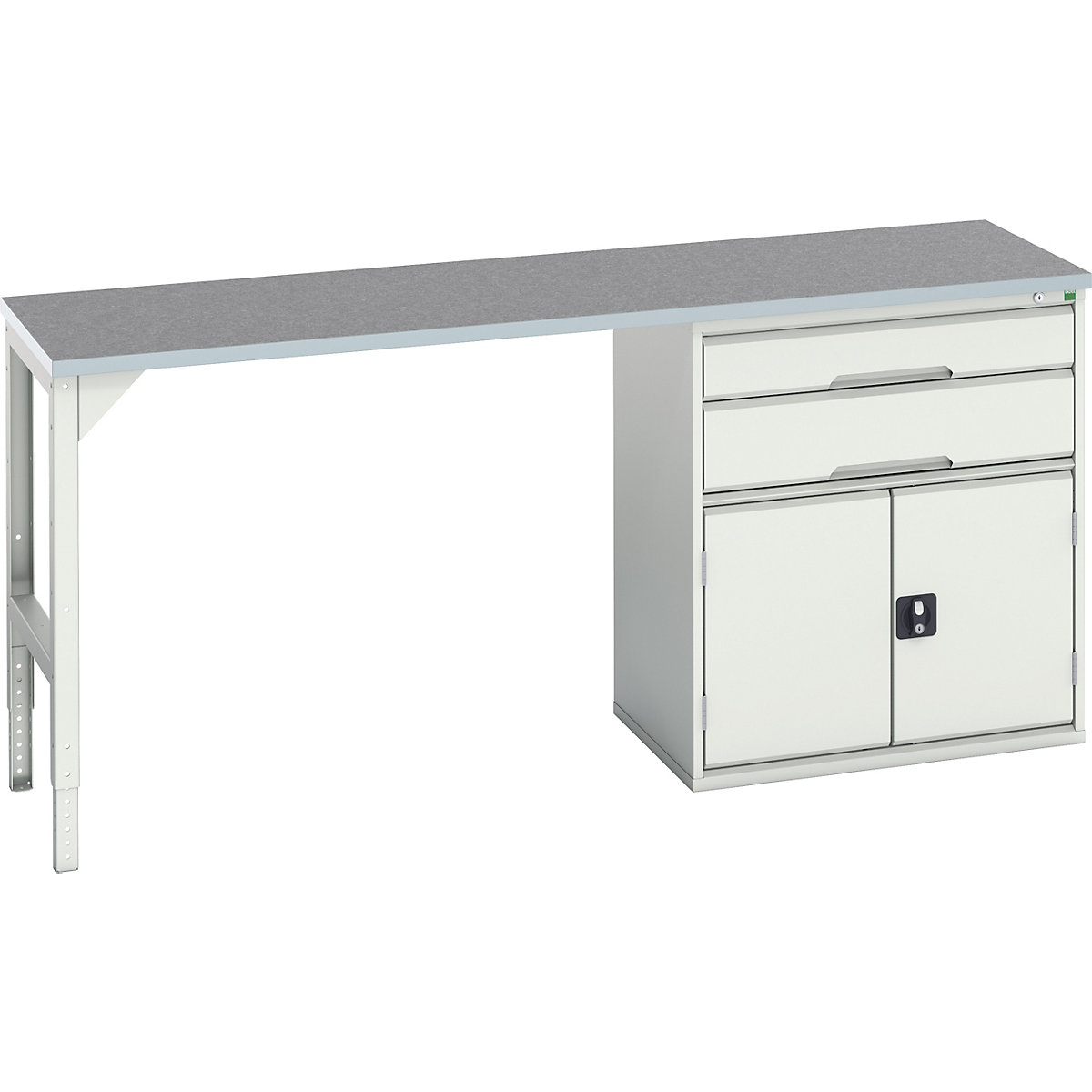 Bott Verso Pedestal Benches, Bott Verso Pedestal Benches, Bott Verso Pedestal Bench | 930h x 2000w x 600d mm | Light Grey | Lino Worktop | 2 Drawer & Cupboard | 800w Cabinet-0