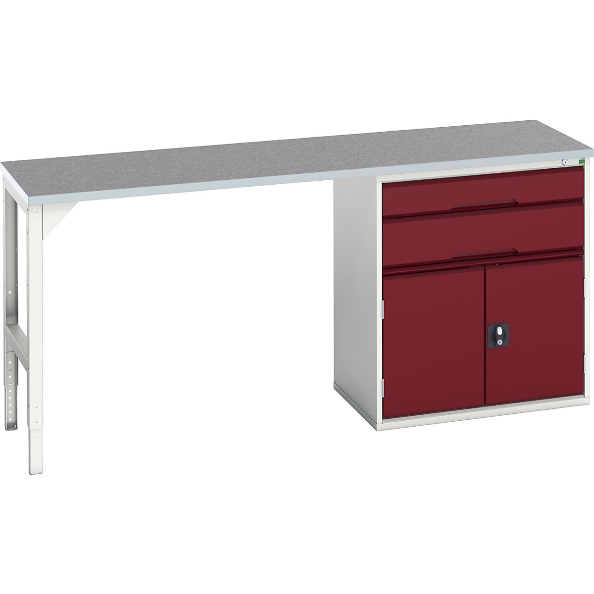 Bott Verso Pedestal Benches, Bott Verso Pedestal Benches, Bott Verso Pedestal Bench | 930h x 2000w x 600d mm | Red | Lino Worktop | 2 Drawer & Cupboard | 800w Cabinet-0