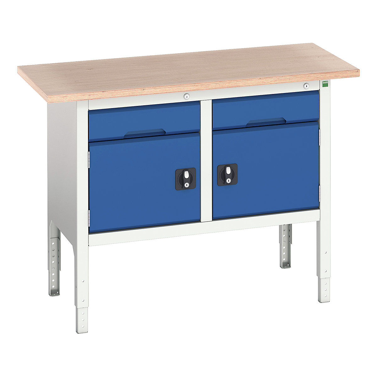 Bott Verso Storage Bench | 1250 Wide, Bott Verso Storage Bench | 1250 Wide, Bott Verso Height Adjustable Storage Bench | 930h x 1250w x 600d mm | 2x 125 Drawers, 2x 350 Cupboards | Blue-0