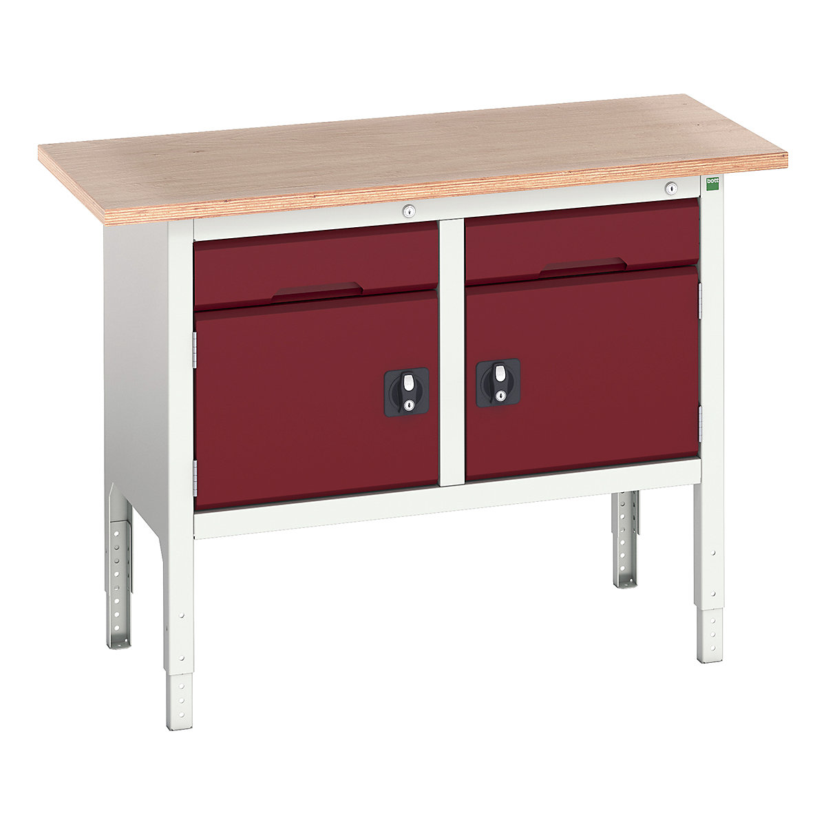 Bott Verso Storage Bench | 1250 Wide, Bott Verso Storage Bench | 1250 Wide, Bott Verso Height Adjustable Storage Bench | 930h x 1250w x 600d mm | 2x 125 Drawers, 2x 350 Cupboards | Red-0