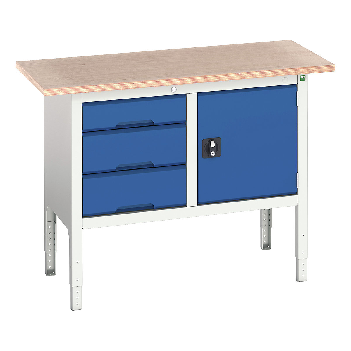 Bott Verso Storage Bench | 1250 Wide, Bott Verso Storage Bench | 1250 Wide, Bott Verso Height Adjustable Storage Bench | 930h x 1250w x 600d mm | 1x 125, 2x 175 Drawers, 1x475 Cupboard | Blue-0