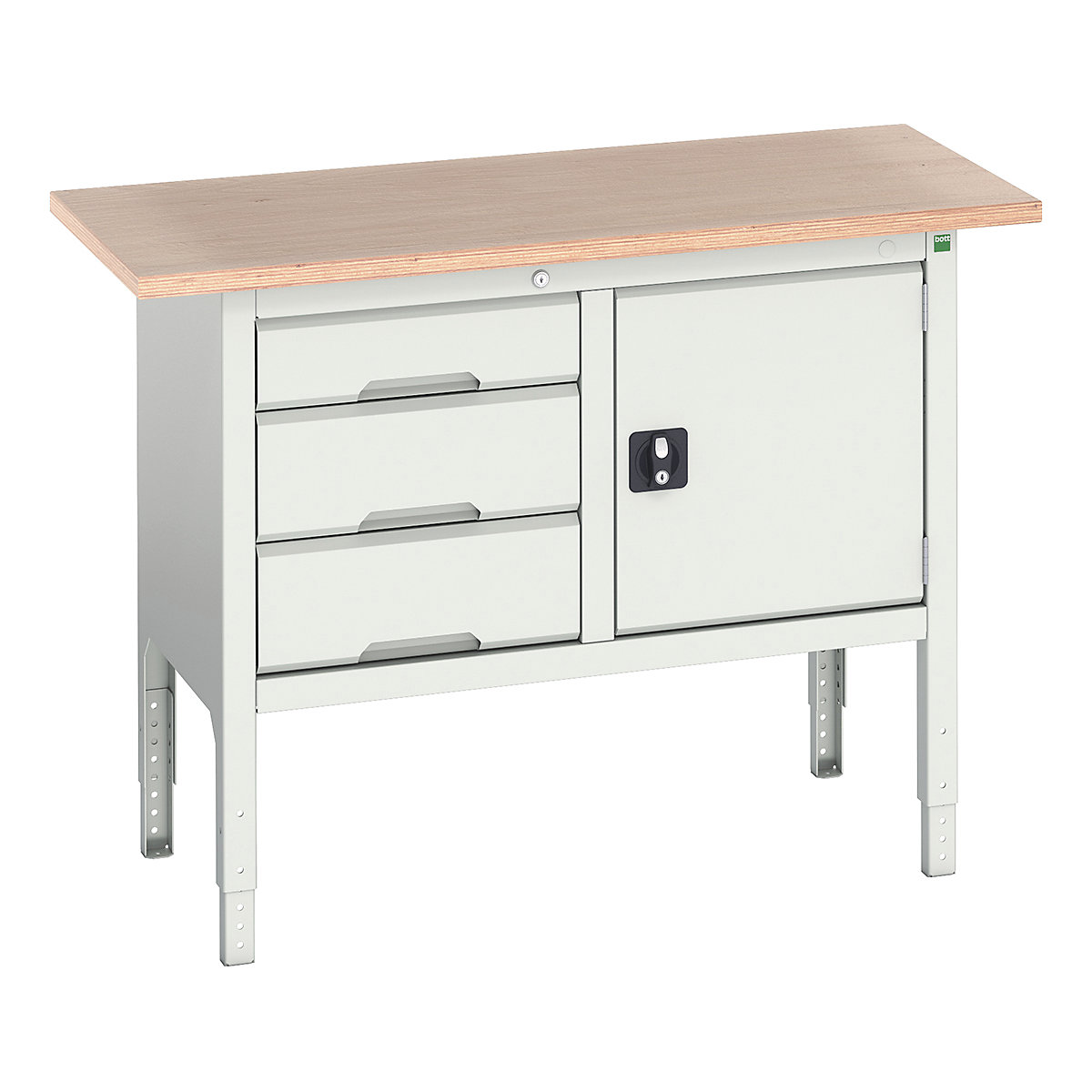Bott Verso Storage Bench | 1250 Wide, Bott Verso Storage Bench | 1250 Wide, Bott Verso Height Adjustable Storage Bench | 930h x 1250w x 600d mm | 1x 125, 2x 175 Drawers, 1x475 Cupboard | Light Grey-0