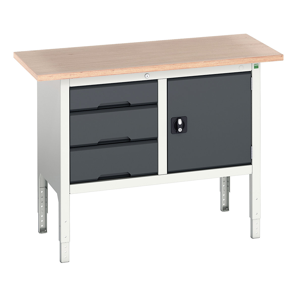 Bott Verso Storage Bench | 1250 Wide, Bott Verso Storage Bench | 1250 Wide, Bott Verso Height Adjustable Storage Bench | 930h x 1250w x 600d mm | 1x 125, 2x 175 Drawers, 1x475 Cupboard | Anthracite Grey-0