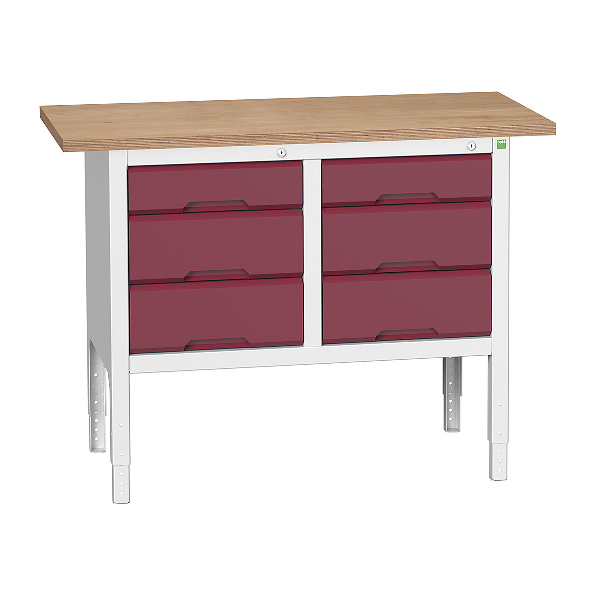 Bott Verso Storage Bench | 1250 Wide, Bott Verso Storage Bench | 1250 Wide, Bott Verso Height Adjustable Storage Bench | 930h x 1250w x 600d mm | 2x 125, 4x 175 Drawers | Red-0