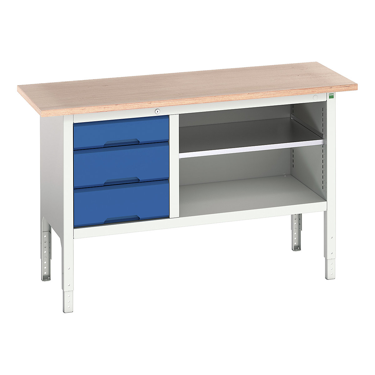 Bott Verso Storage Bench | 1500 Wide, Bott Verso Storage Bench | 1500 Wide, Bott Verso Height Adjustable Storage Bench | 930h x 1500w x 600d mm | 1x 125, 2x 175 Drawers & Open Section | Blue-0