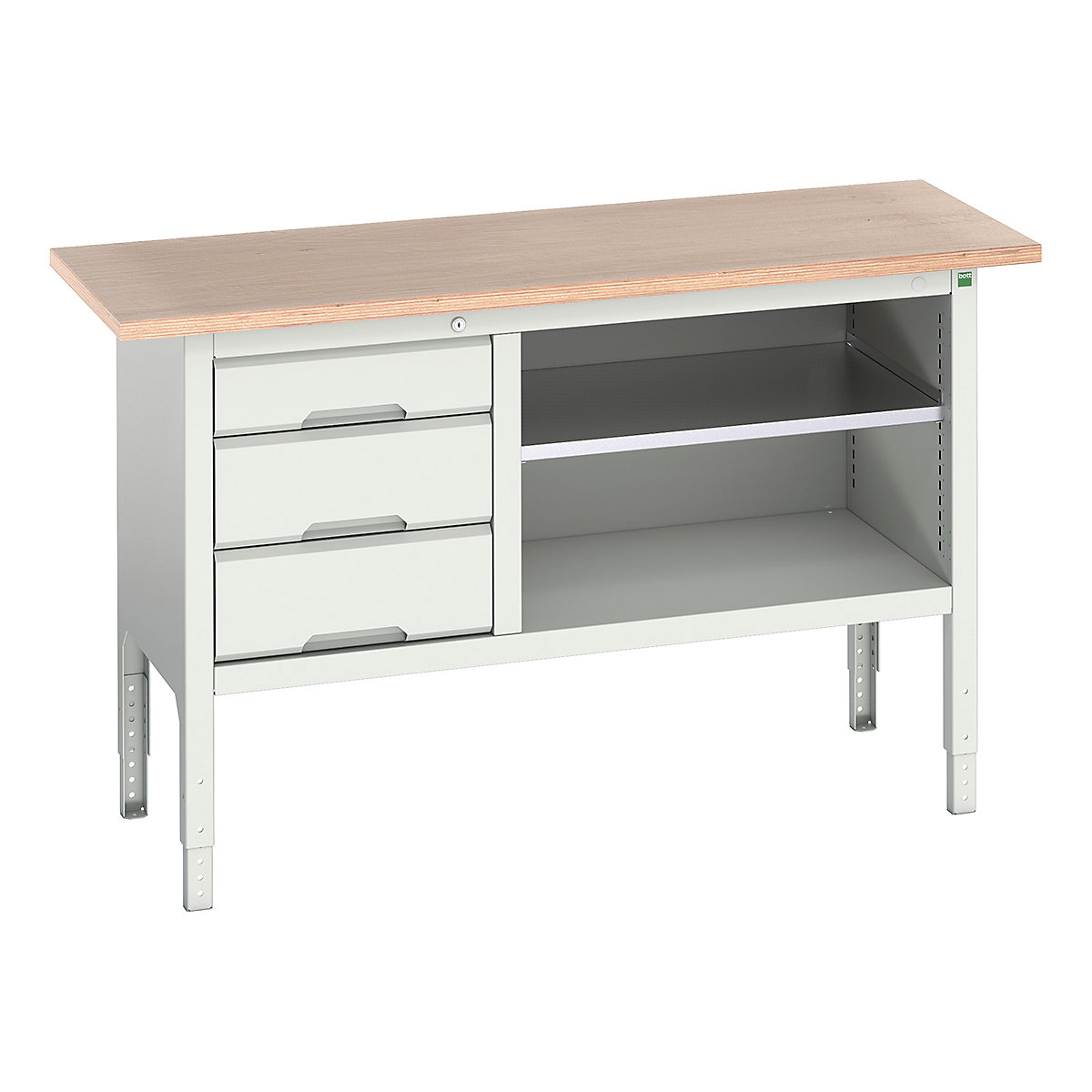 Bott Verso Storage Bench | 1500 Wide, Bott Verso Storage Bench | 1500 Wide, Bott Verso Height Adjustable Storage Bench | 930h x 1500w x 600d mm | 1x 125, 2x 175 Drawers & Open Section | Light Grey-0