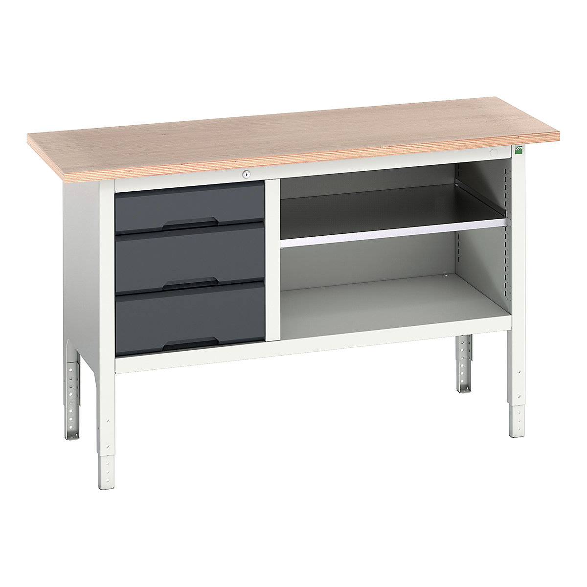 Bott Verso Storage Bench | 1500 Wide, Bott Verso Storage Bench | 1500 Wide, Bott Verso Height Adjustable Storage Bench | 930h x 1500w x 600d mm | 1x 125, 2x 175 Drawers & Open Section | Anthracite Grey-0