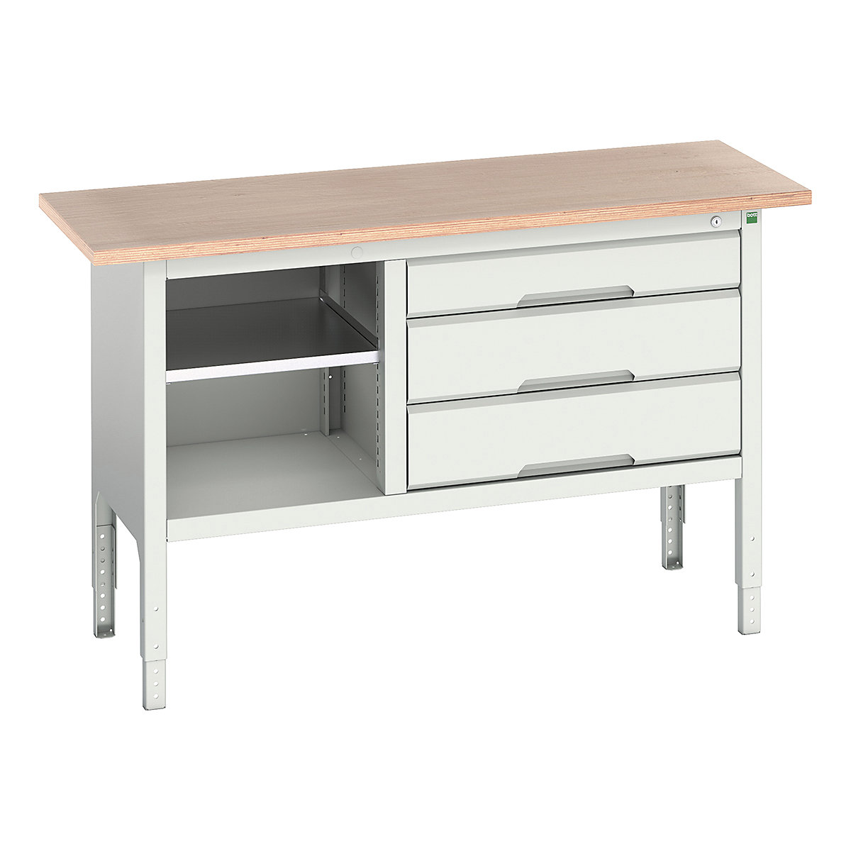 Bott Verso Storage Bench | 1500 Wide, Bott Verso Storage Bench | 1500 Wide, Bott Verso Height Adjustable Storage Bench | 930h x 1500w x 600d mm | Open Section & 1x 125, 2x 175 Drawers | Light Grey-0