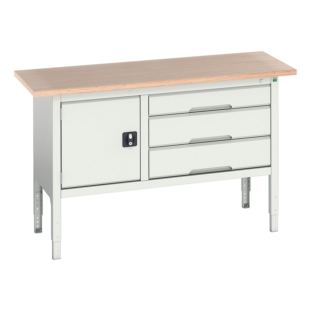 Bott Verso Storage Bench | 1500 Wide, Bott Verso Storage Bench | 1500 Wide, Bott Verso Height Adjustable Storage Bench | 930h x 1500w x 600d mm | 1x 475 Cupboard, 1x 125, 2x 175 Drawers | Light Grey-0