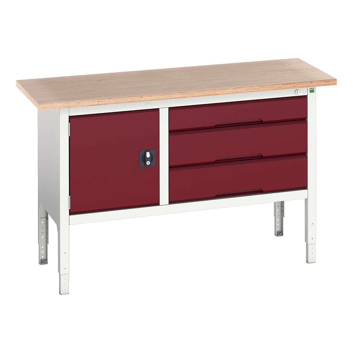 Bott Verso Storage Bench | 1500 Wide, Bott Verso Storage Bench | 1500 Wide, Bott Verso Height Adjustable Storage Bench | 930h x 1500w x 600d mm | 1x 475 Cupboard, 1x 125, 2x 175 Drawers | Red-0